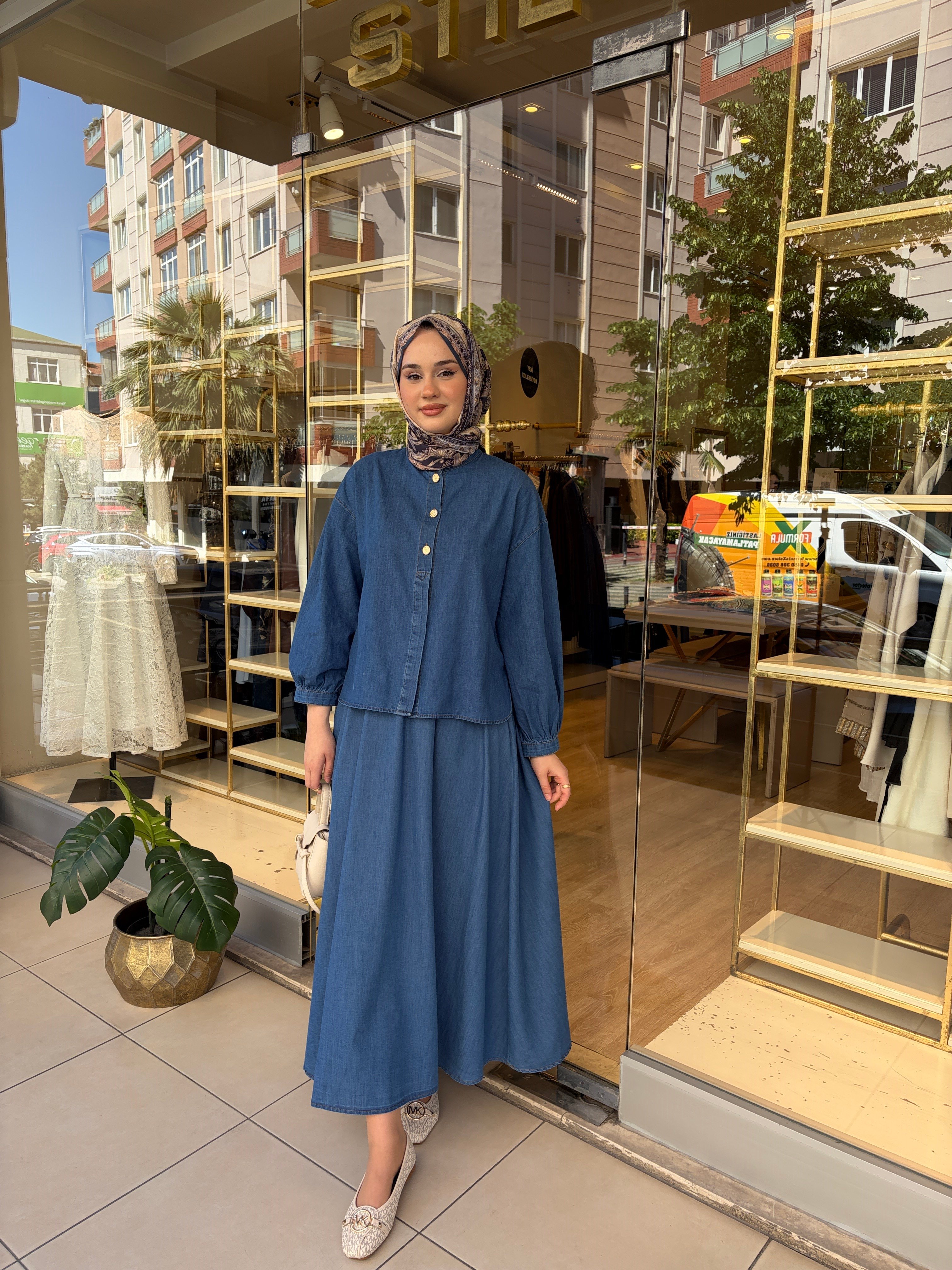 LASTİKLİ KOT ETEK 