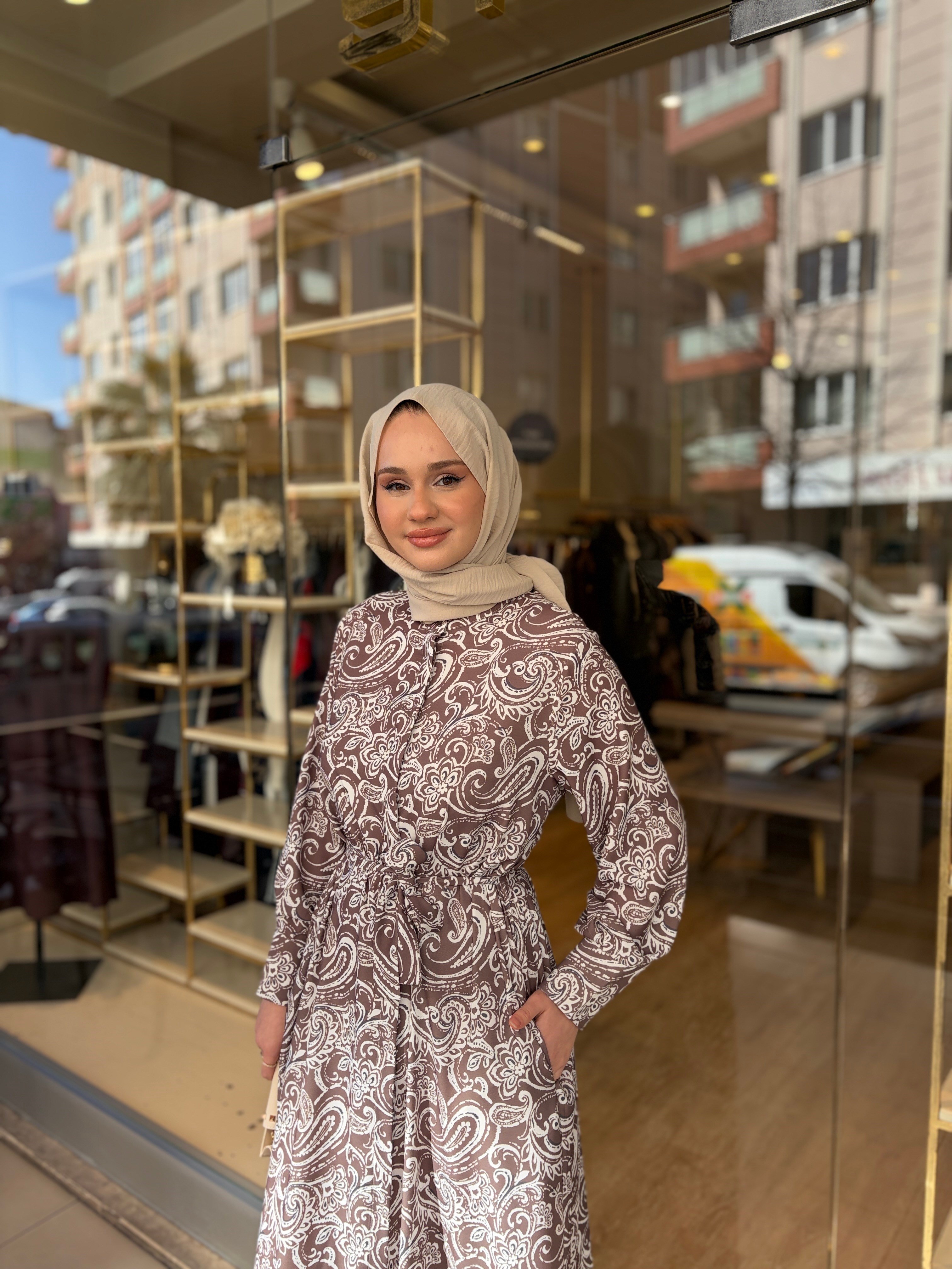 LE LYS ELBİSE KAHVERENGİ