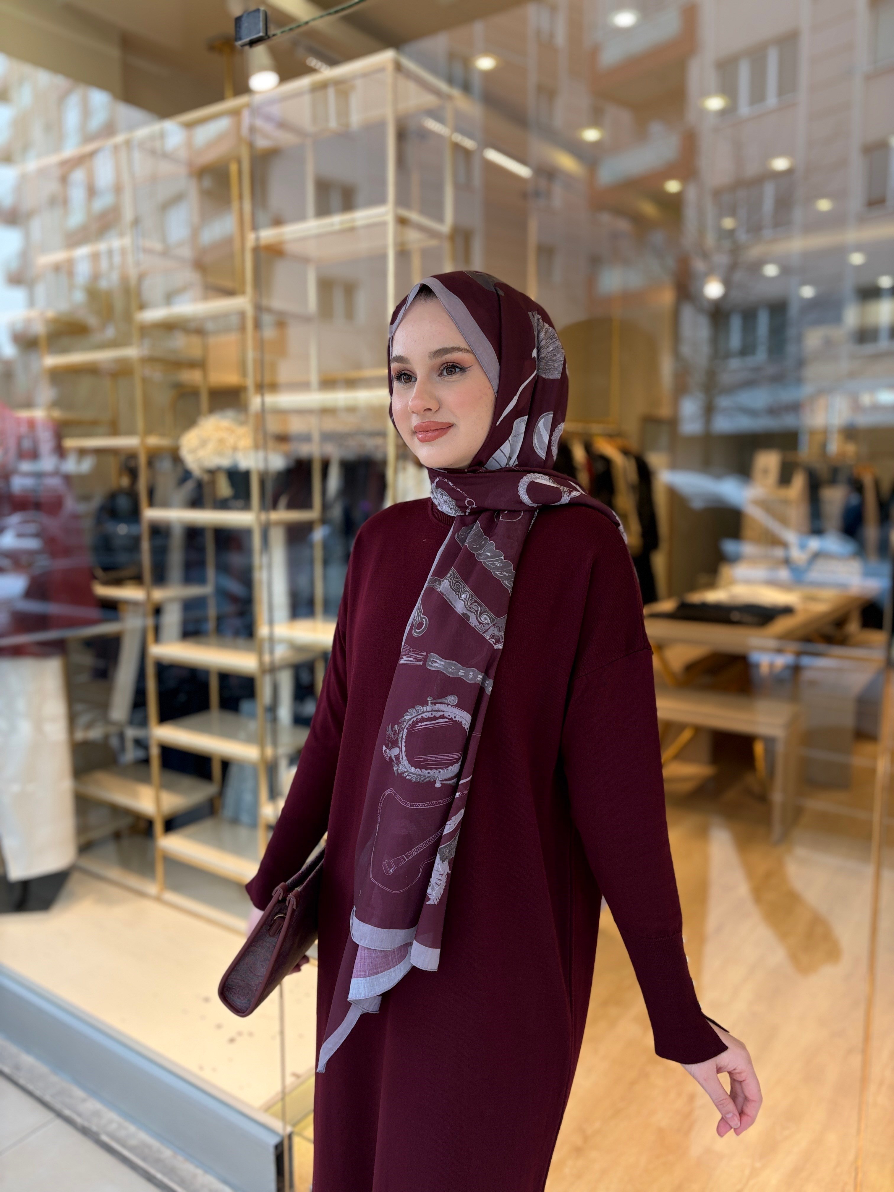 LUXE MİNİMAL ŞAL BORDO