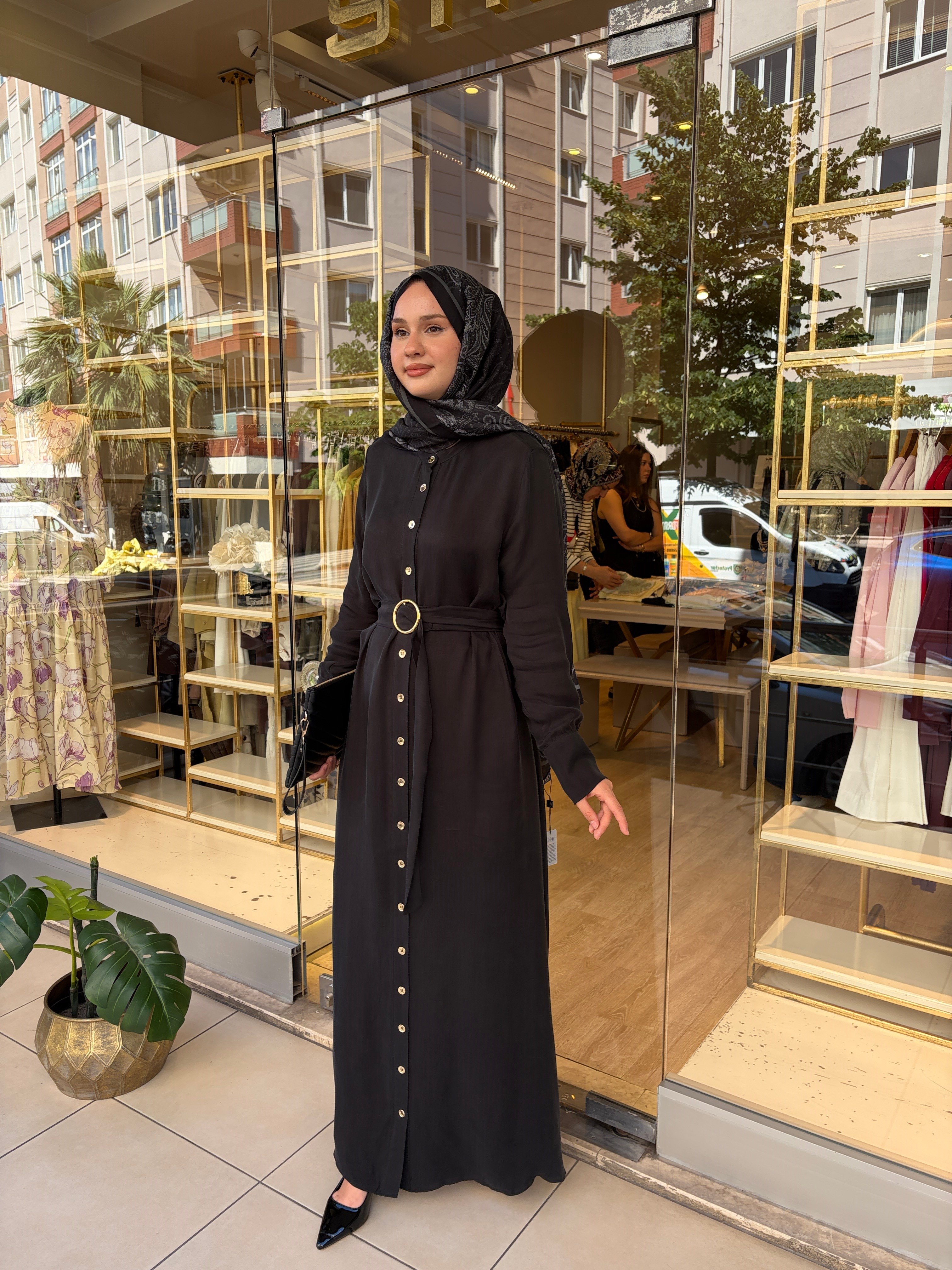 Motif Desen Floş Şal - Siyah
