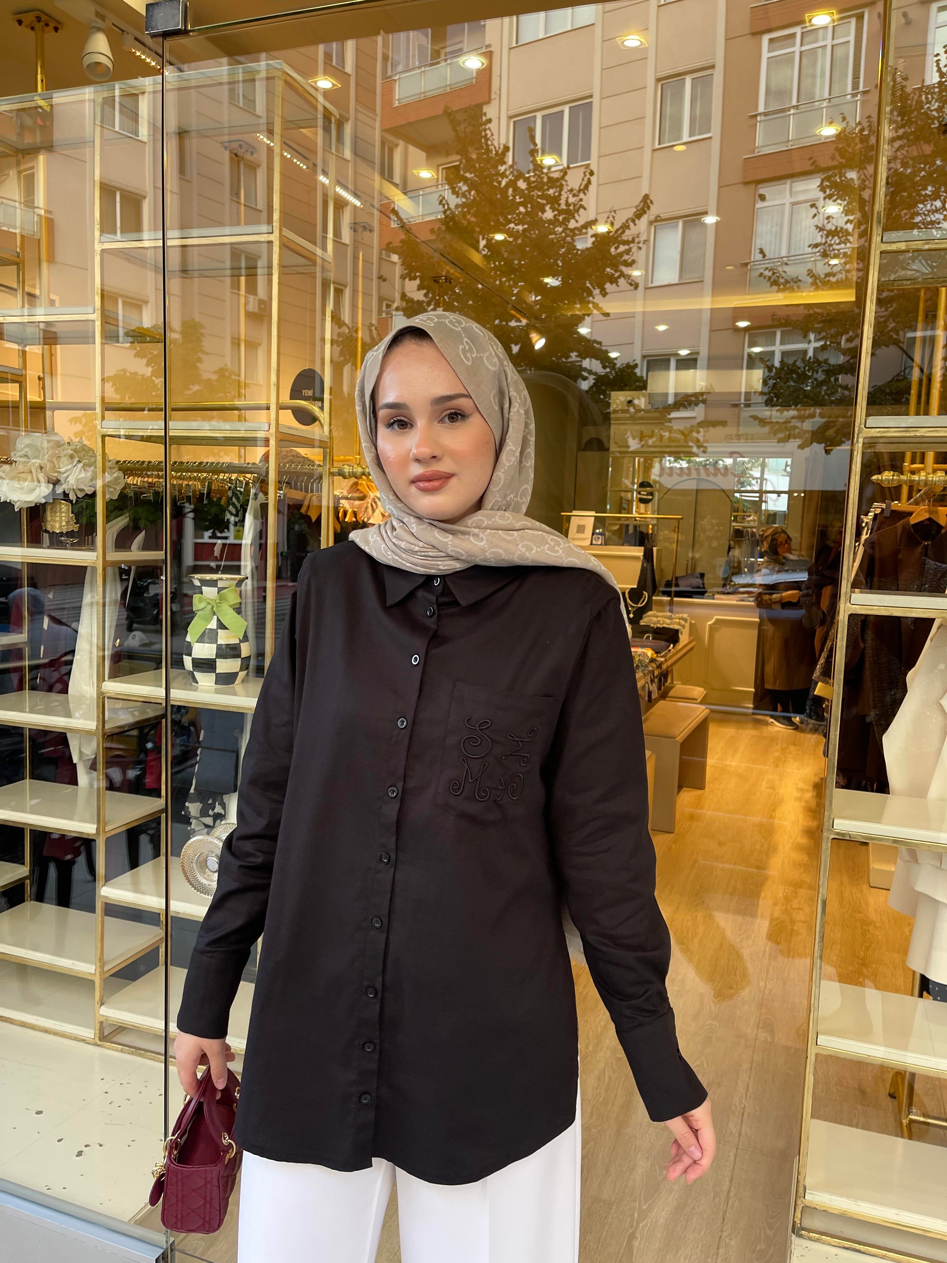 NAKIŞLI GÖMLEK SİYAH
