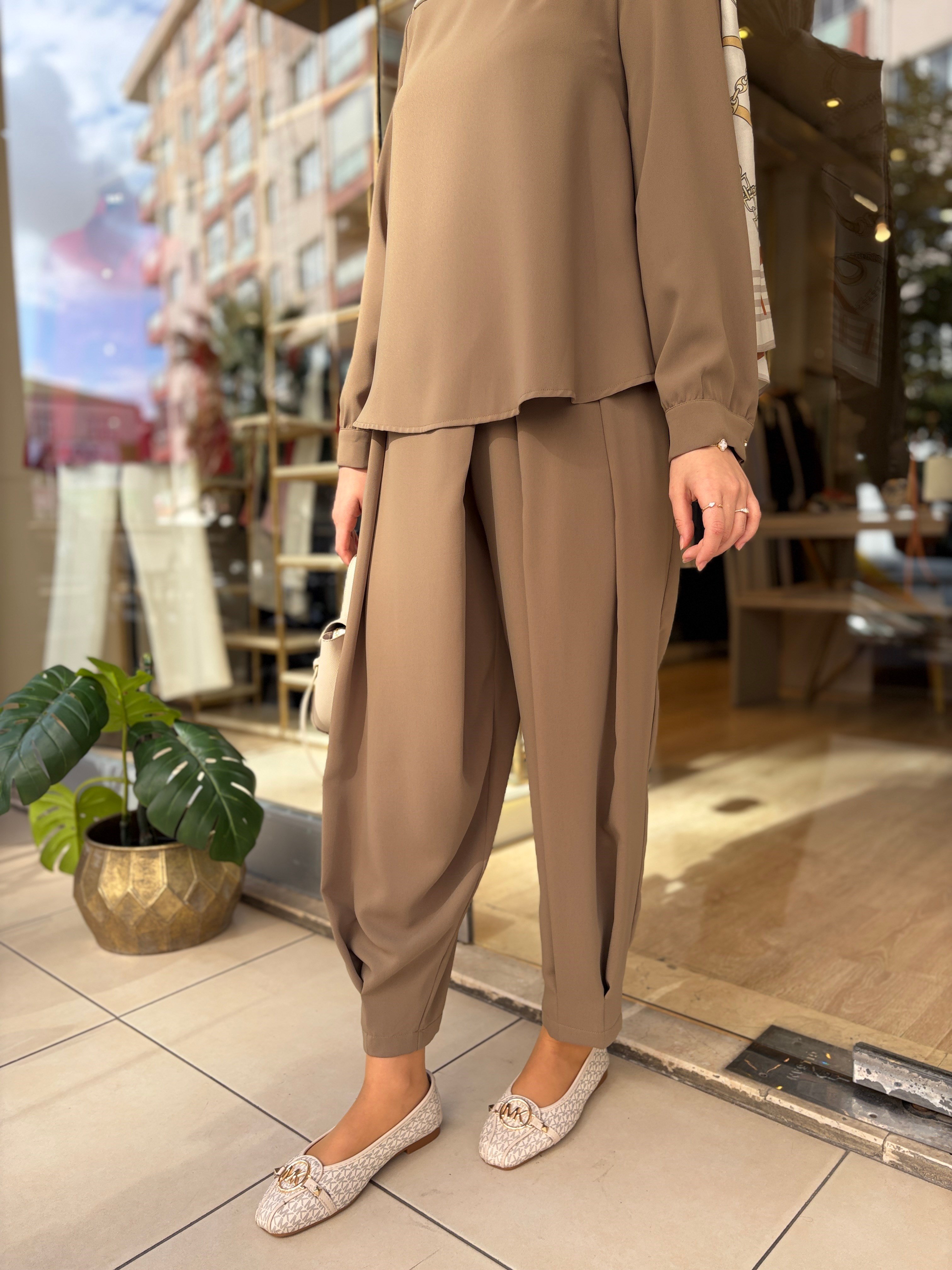 NUSS 1071 PİLE DETAY PANTOLONLU TAKIM OLİVE