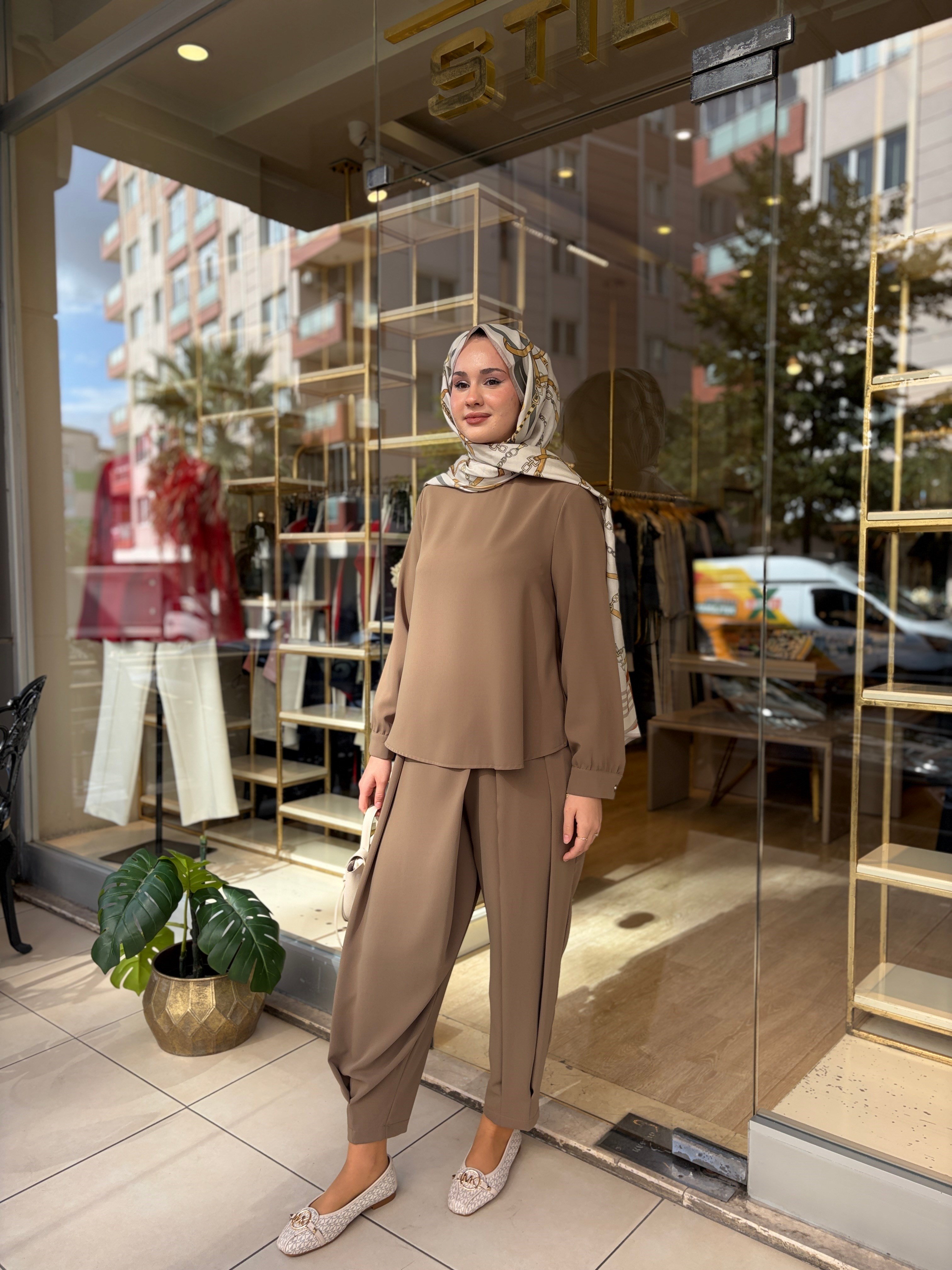 NUSS 1071 PİLE DETAY PANTOLONLU TAKIM OLİVE