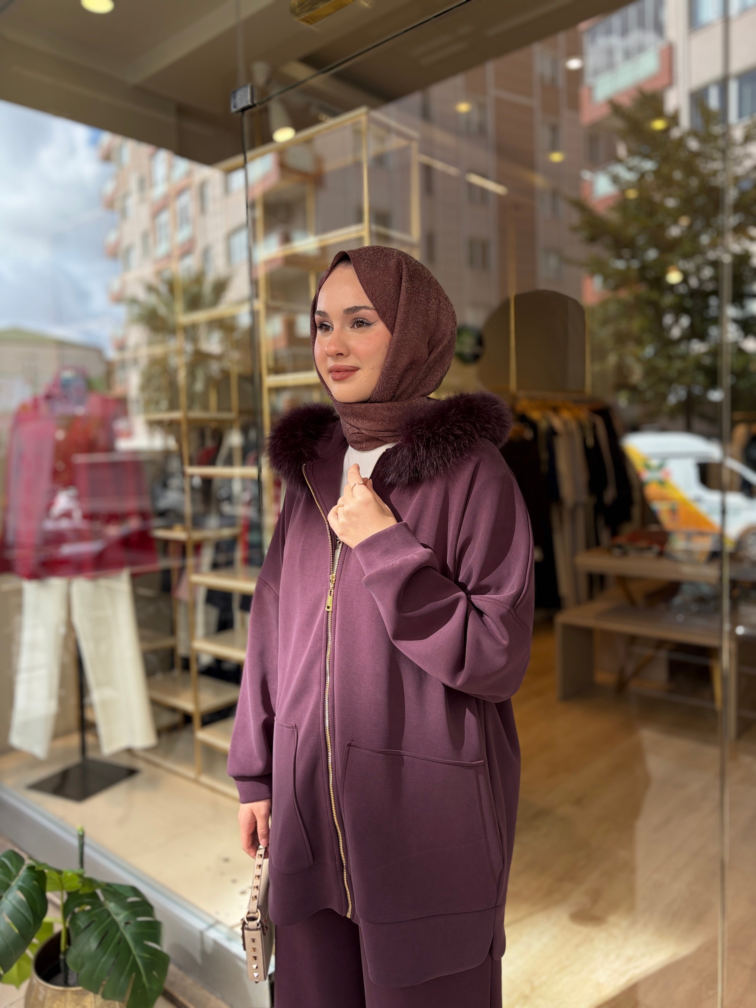 NUSS 1078 KÜRK DETAYLI TAKIM MÜRDÜM 