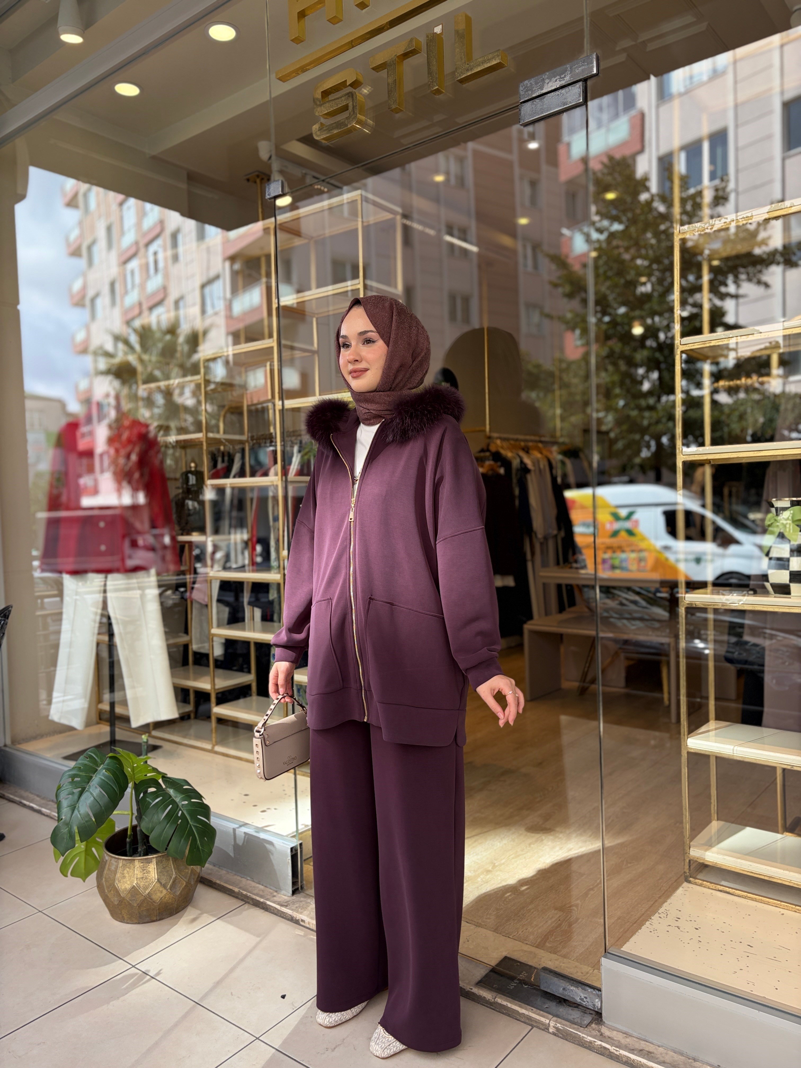 NUSS 1078 KÜRK DETAYLI TAKIM MÜRDÜM 