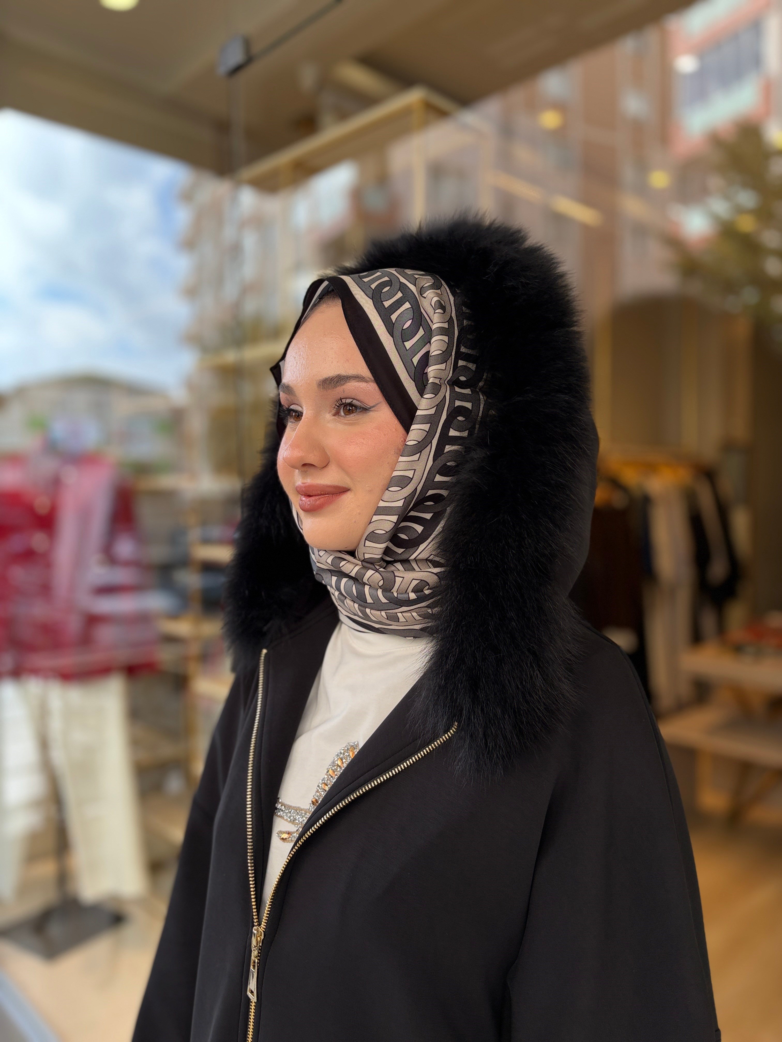 NUSS 1078 KÜRK DETAYLI TAKIM SİYAH