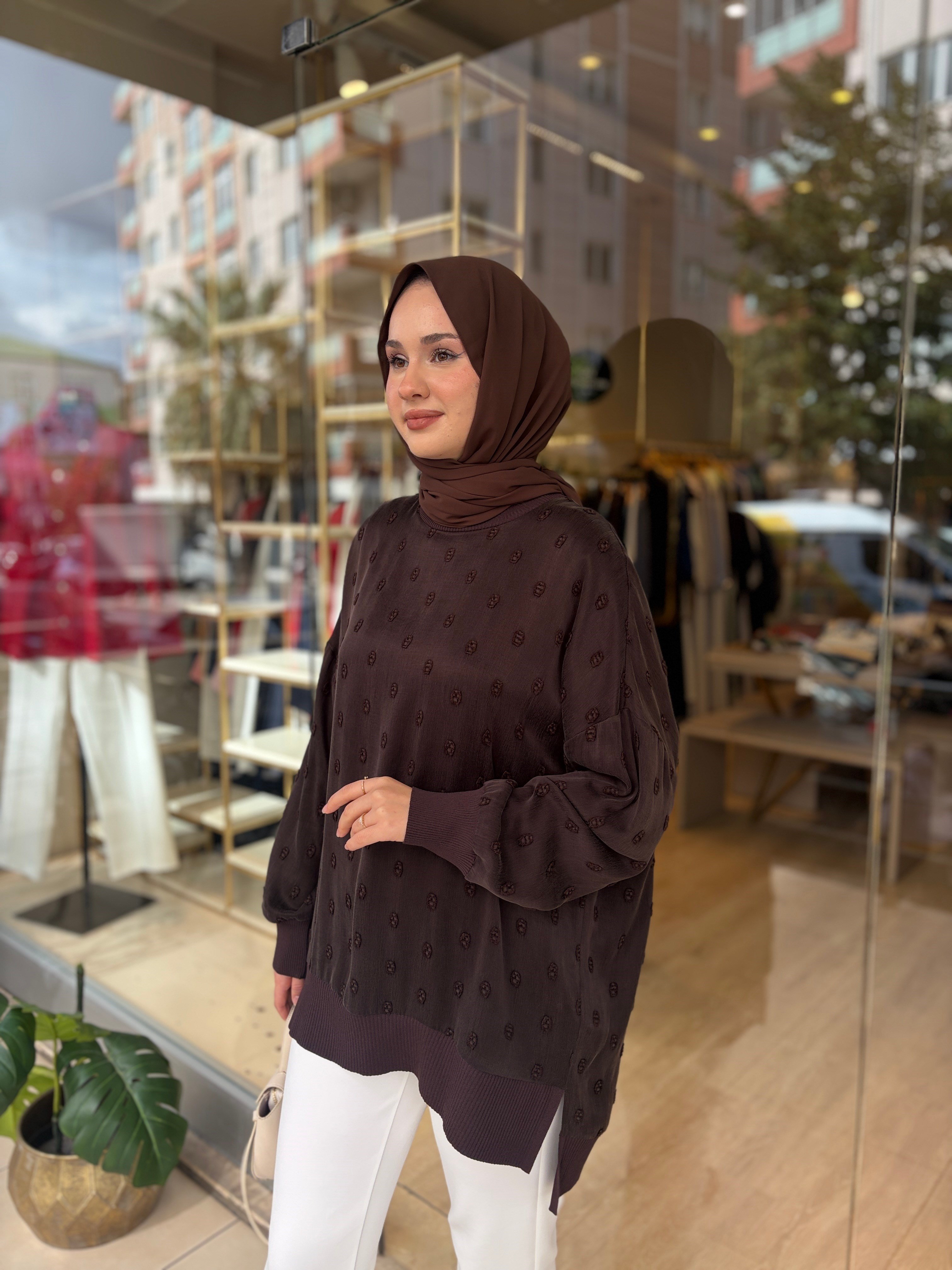 NUSS 3043 İPEK KUPRA VEGAN TUNİK KAHVE