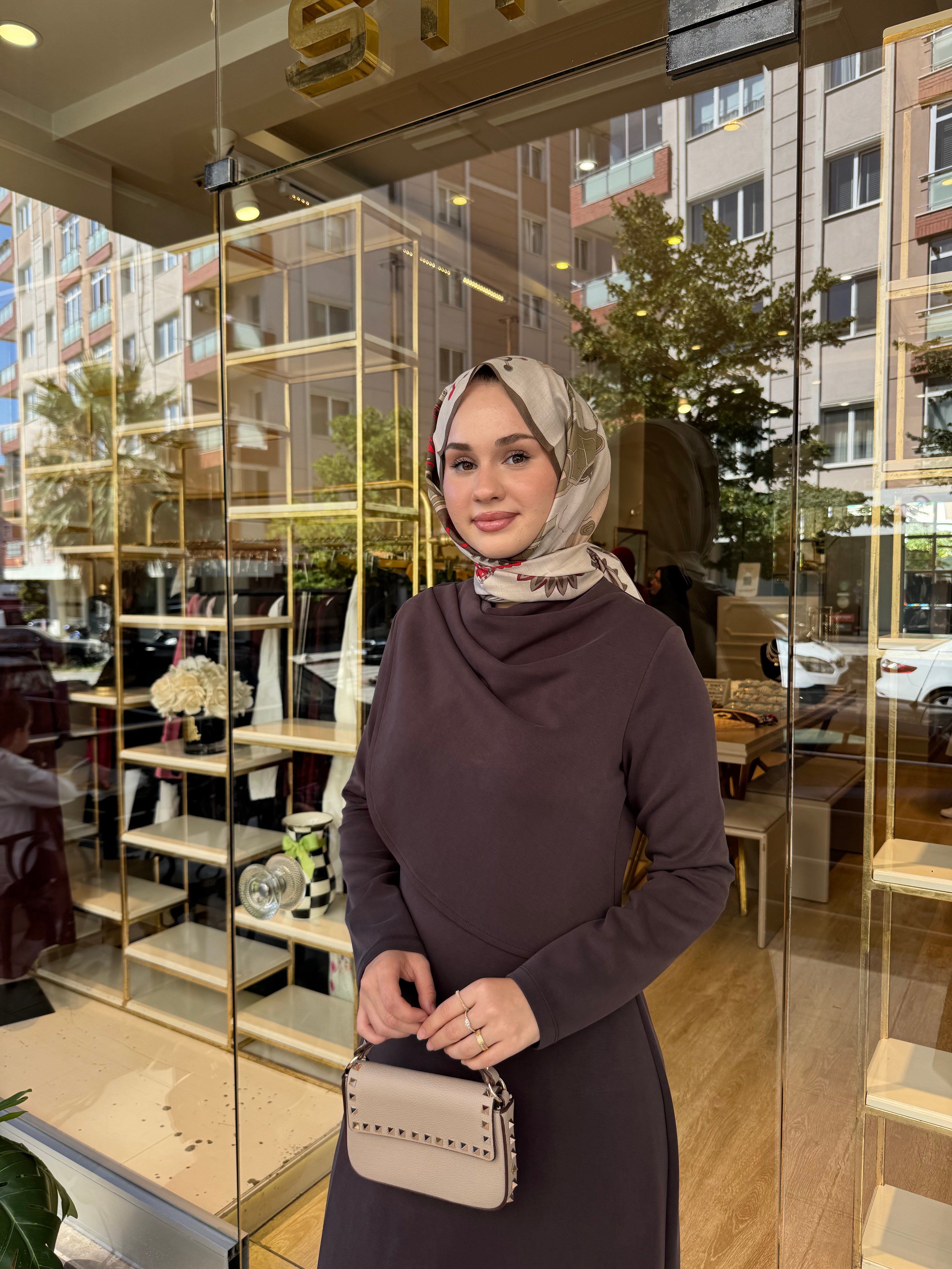 NUSS BAMBU ELBİSE KAHVERENGİ