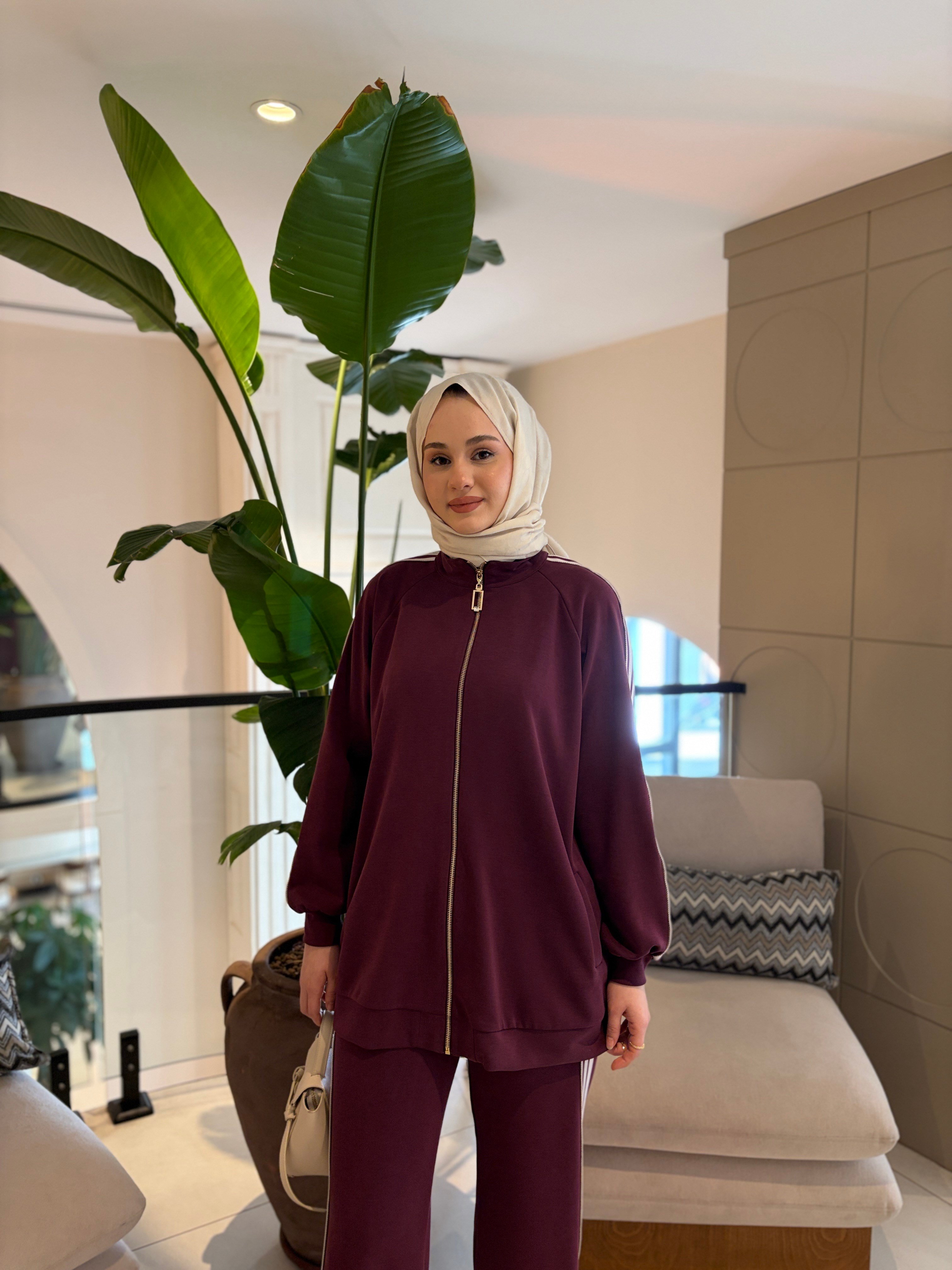 NUSS ŞERİTLİ TAKIM BORDO