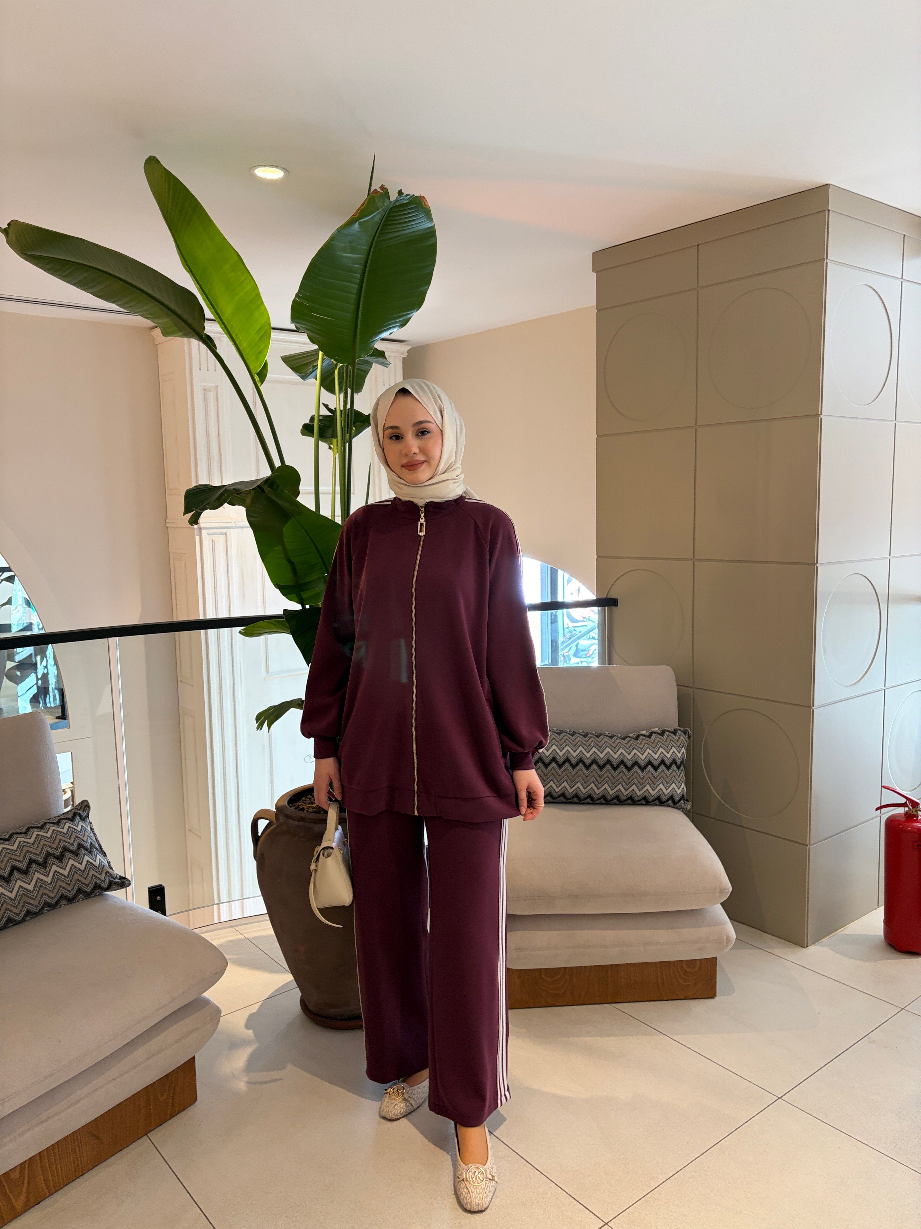 NUSS ŞERİTLİ TAKIM BORDO