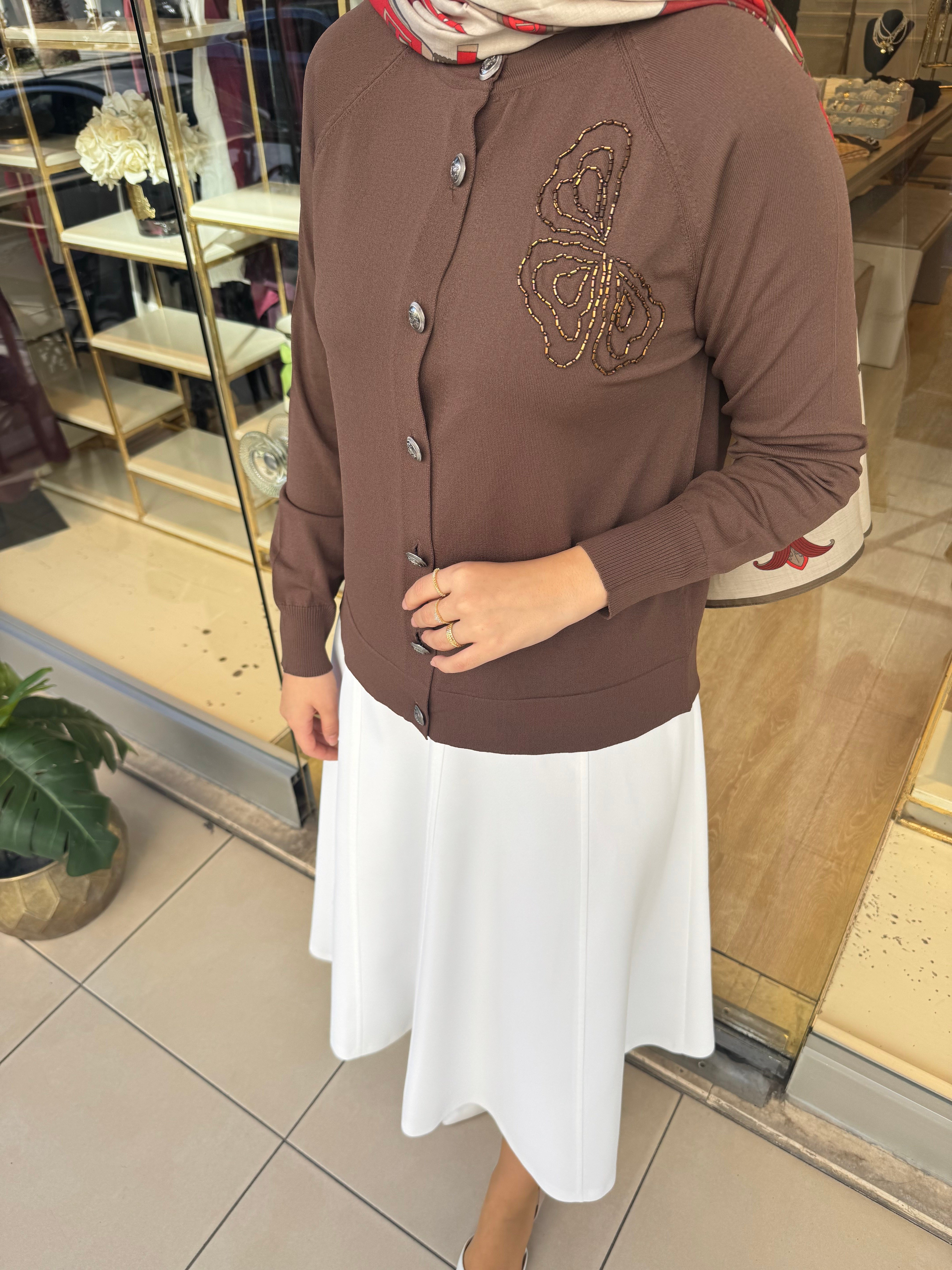 OMZU MOTİFLİ HIRKA KAHVERENGİ