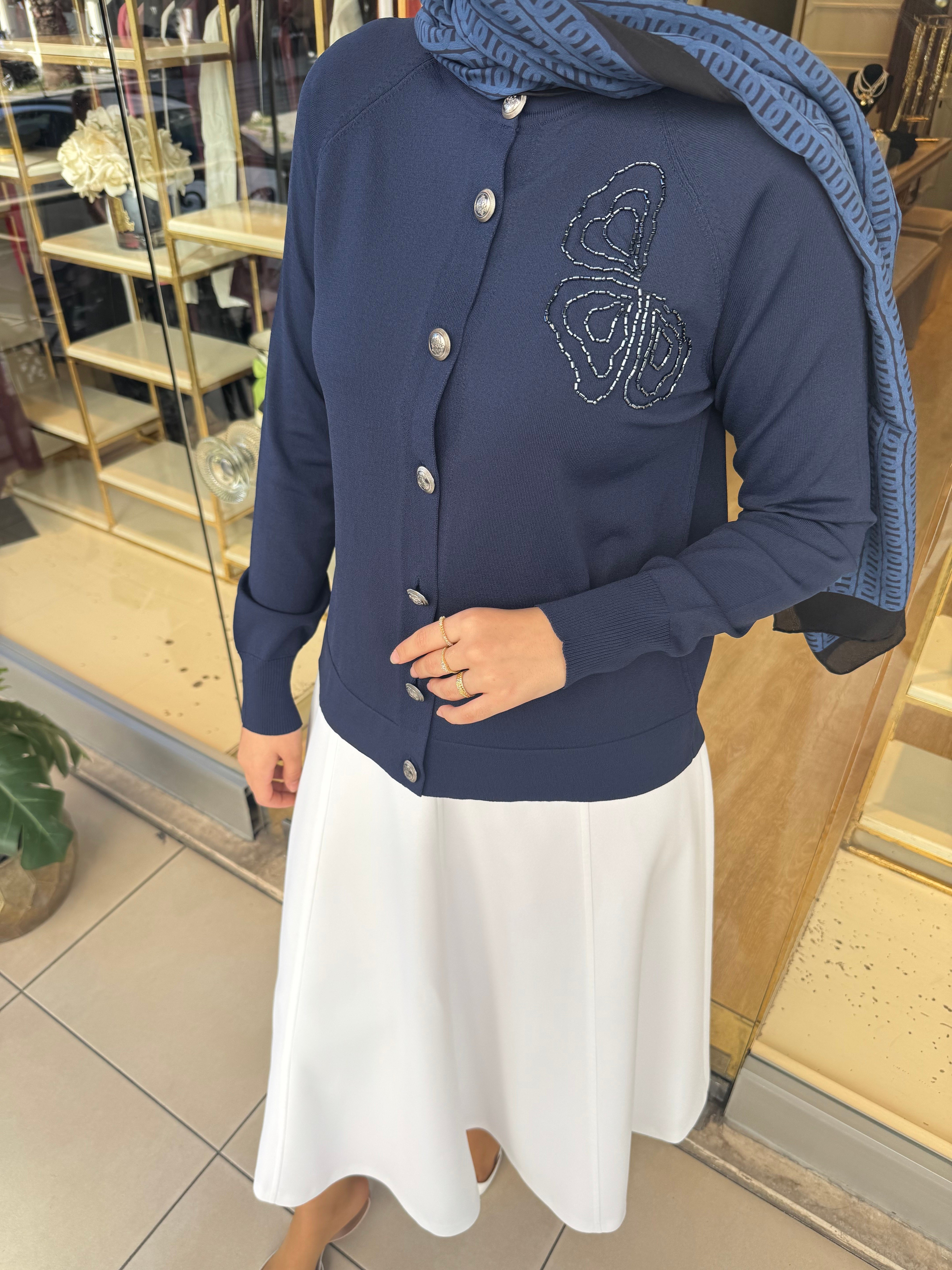 OMZU MOTİFLİ HIRKA LACİVERT
