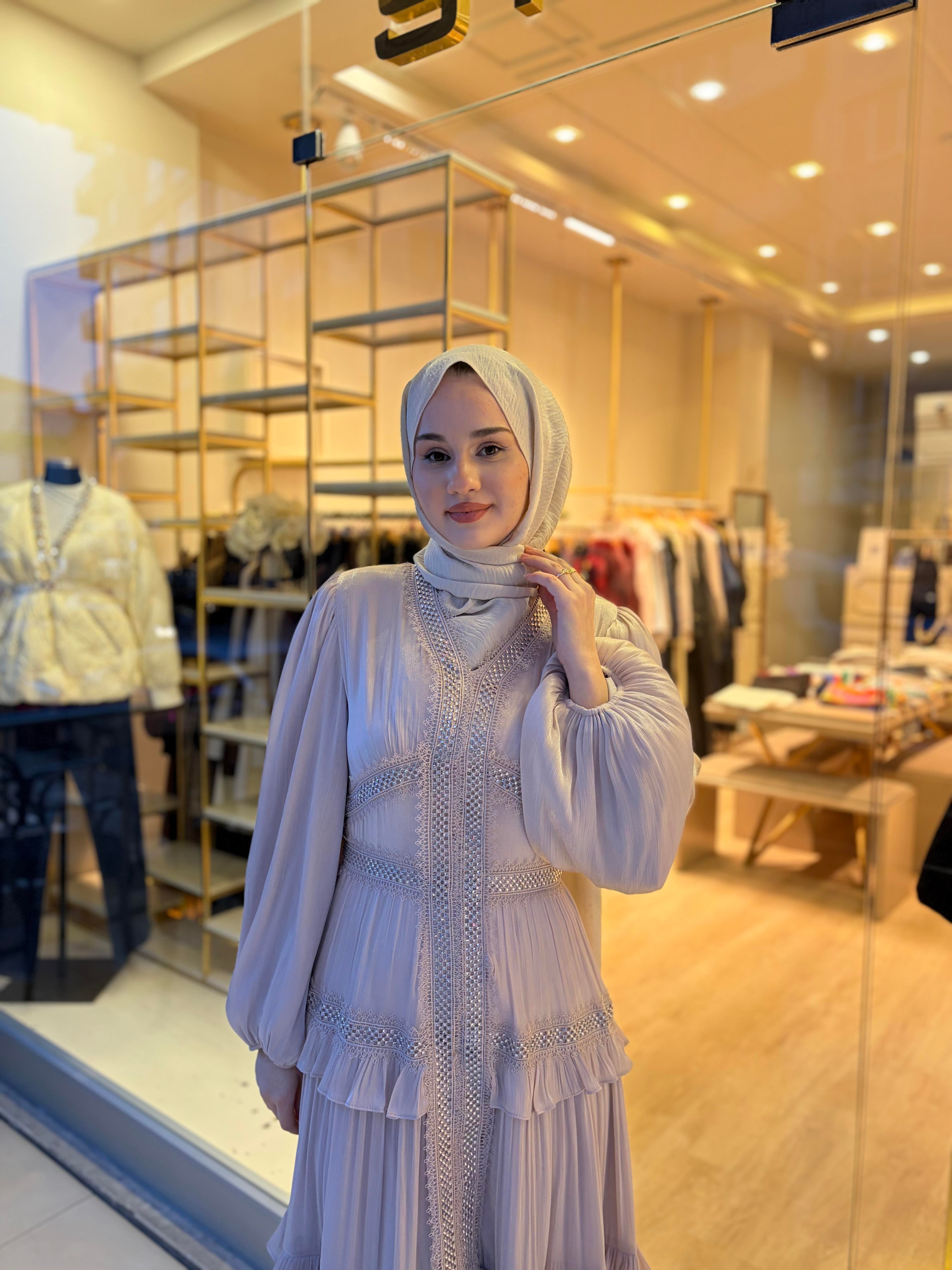 ŞERİTLİ ELBİSE BEJ