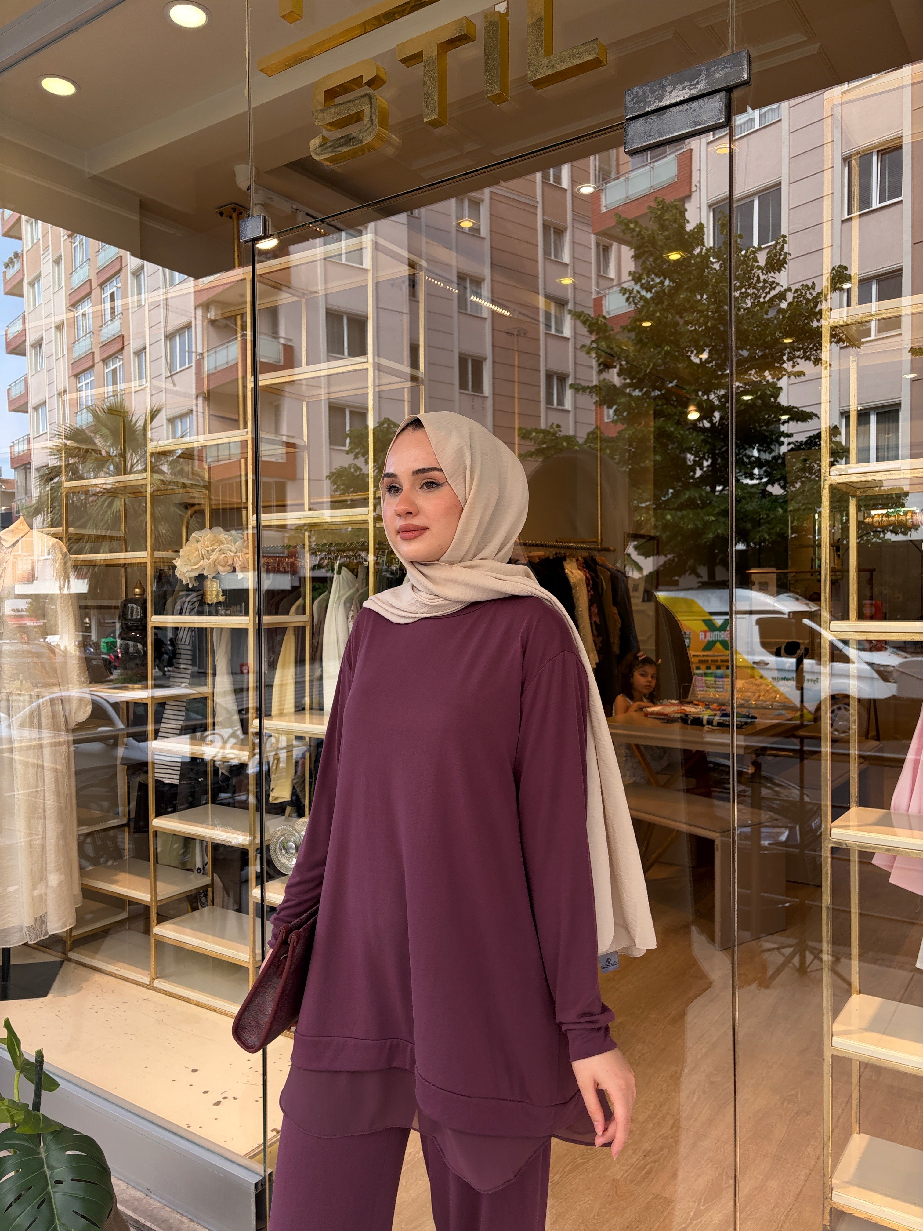 ŞİFON DETAY TAKIM BORDO