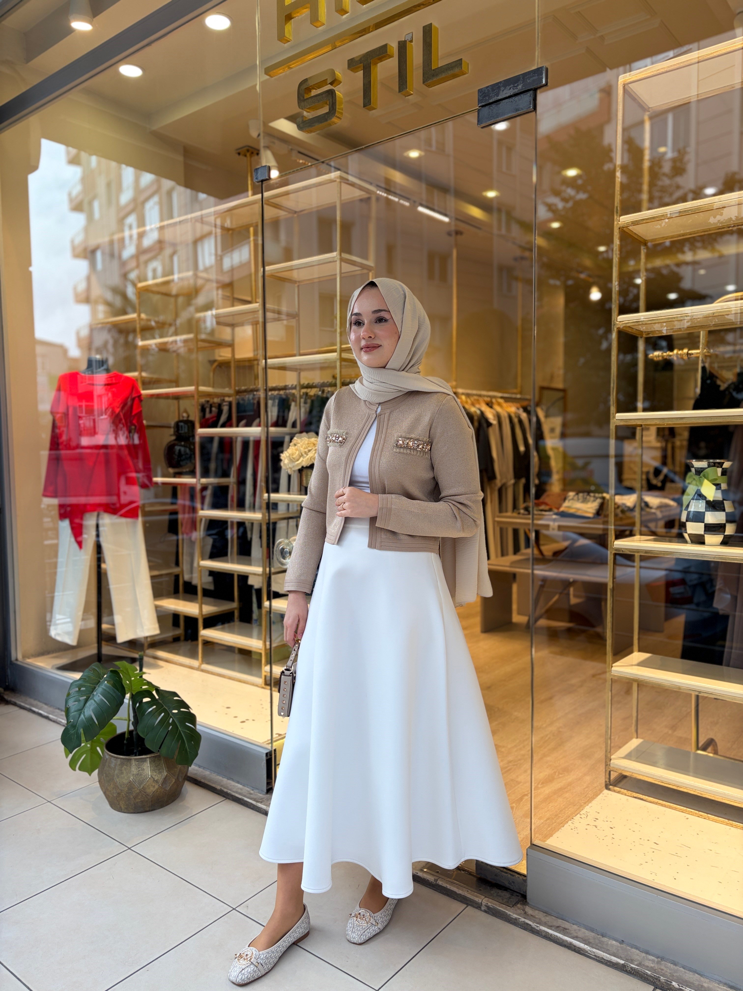 SİMLİ TAŞLI CEP DETAY HIRKA  CAMEL