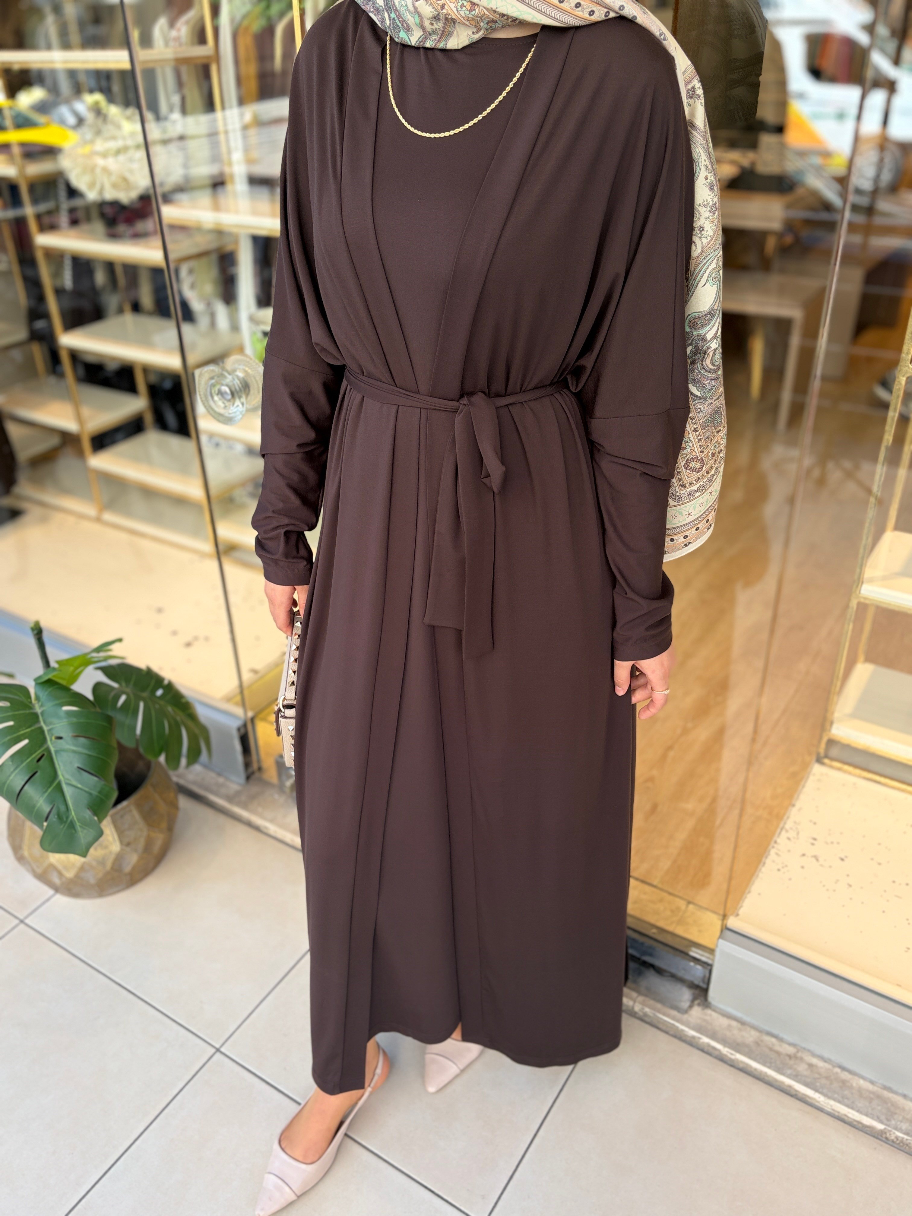 VİADEL ABAYA ELBİSELİ OYŞO TAKIM KAHVE
