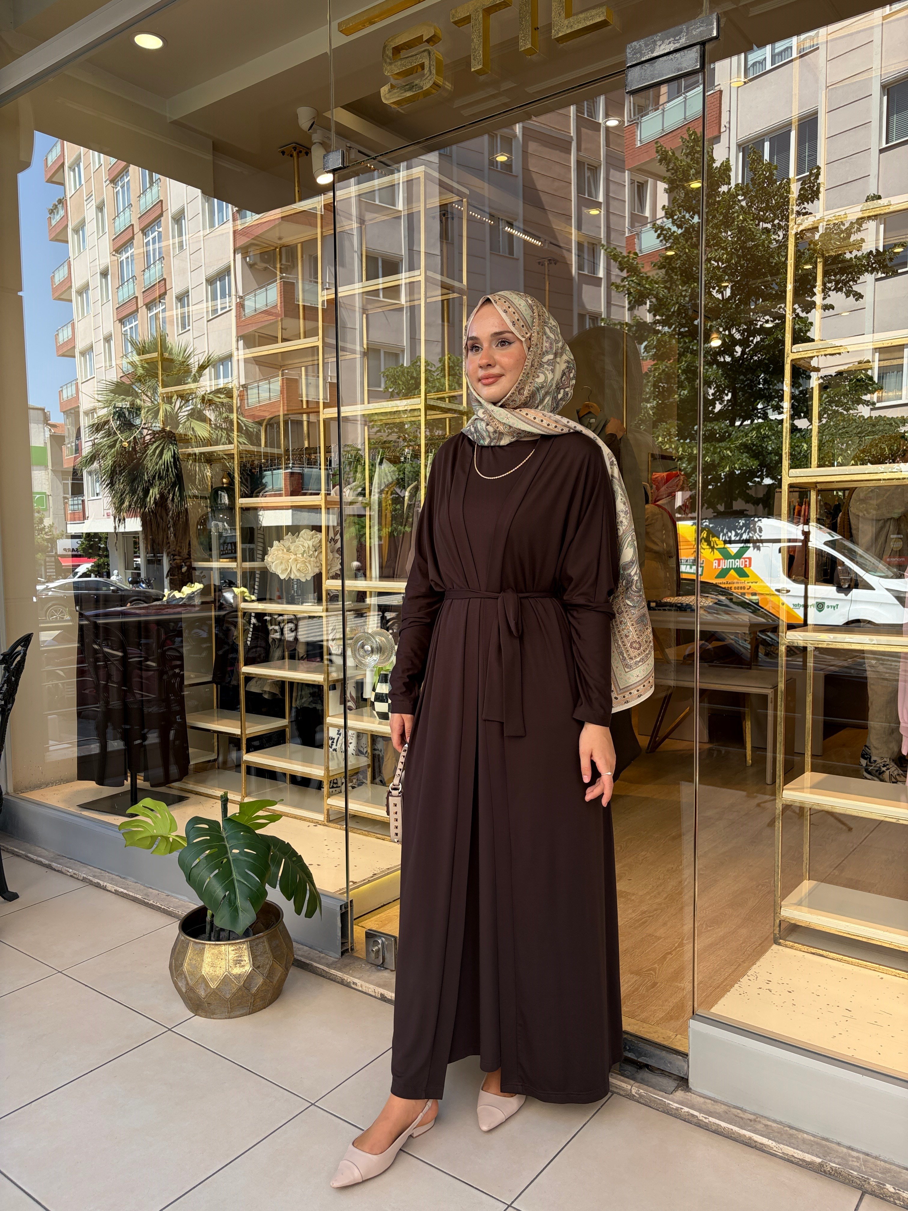 VİADEL ABAYA ELBİSELİ OYŞO TAKIM KAHVE