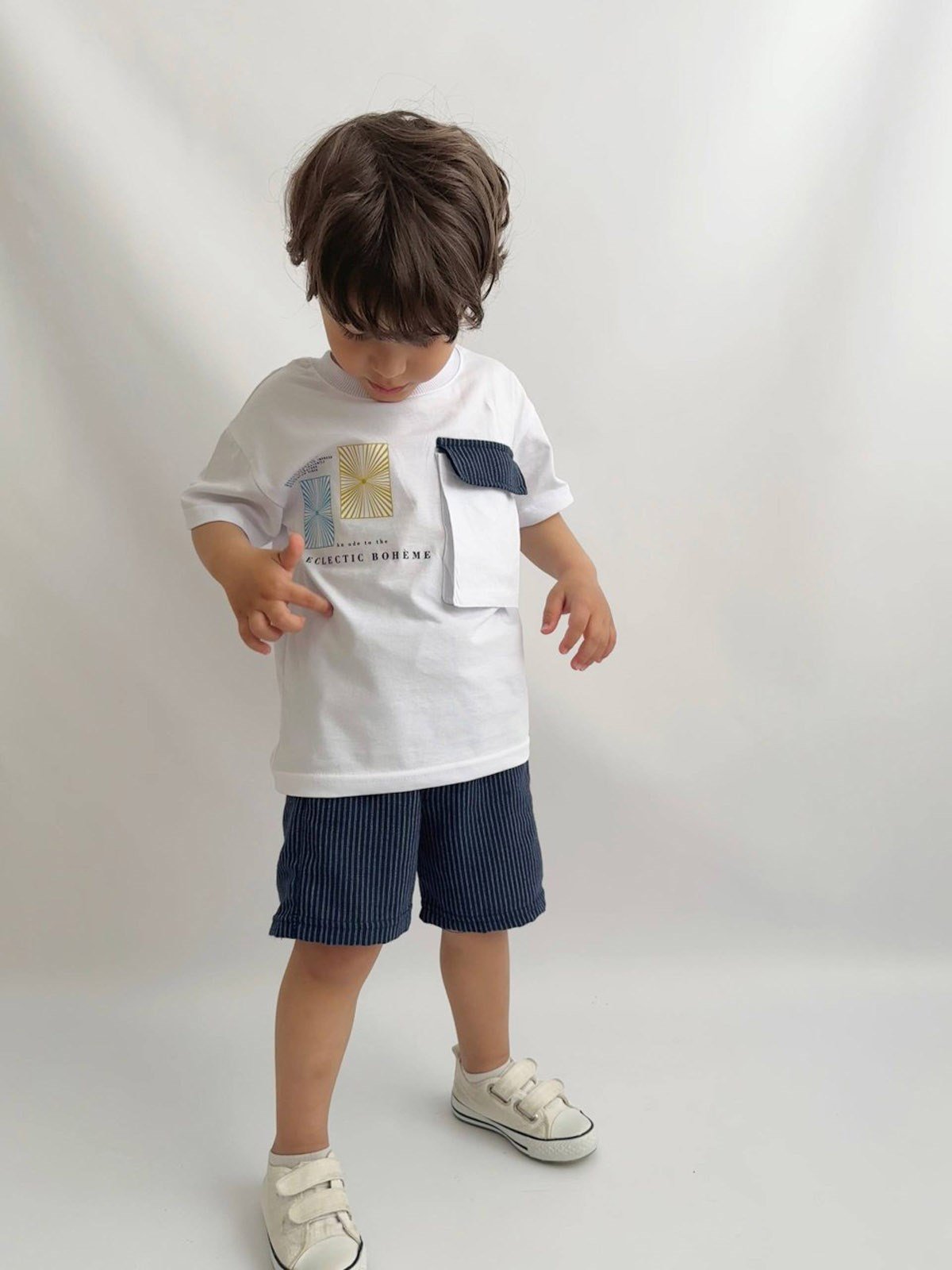 Cepli Tshirt Keten Şort İkili Takım (3-10 Yaş)
