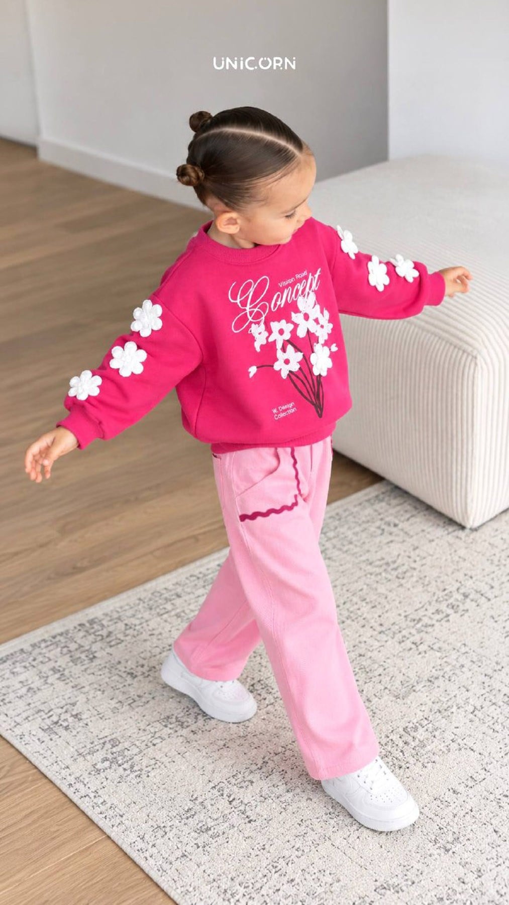Çiçekli Gabardin Pantolonlu İkili Takım Pembe(2-8 yaş)