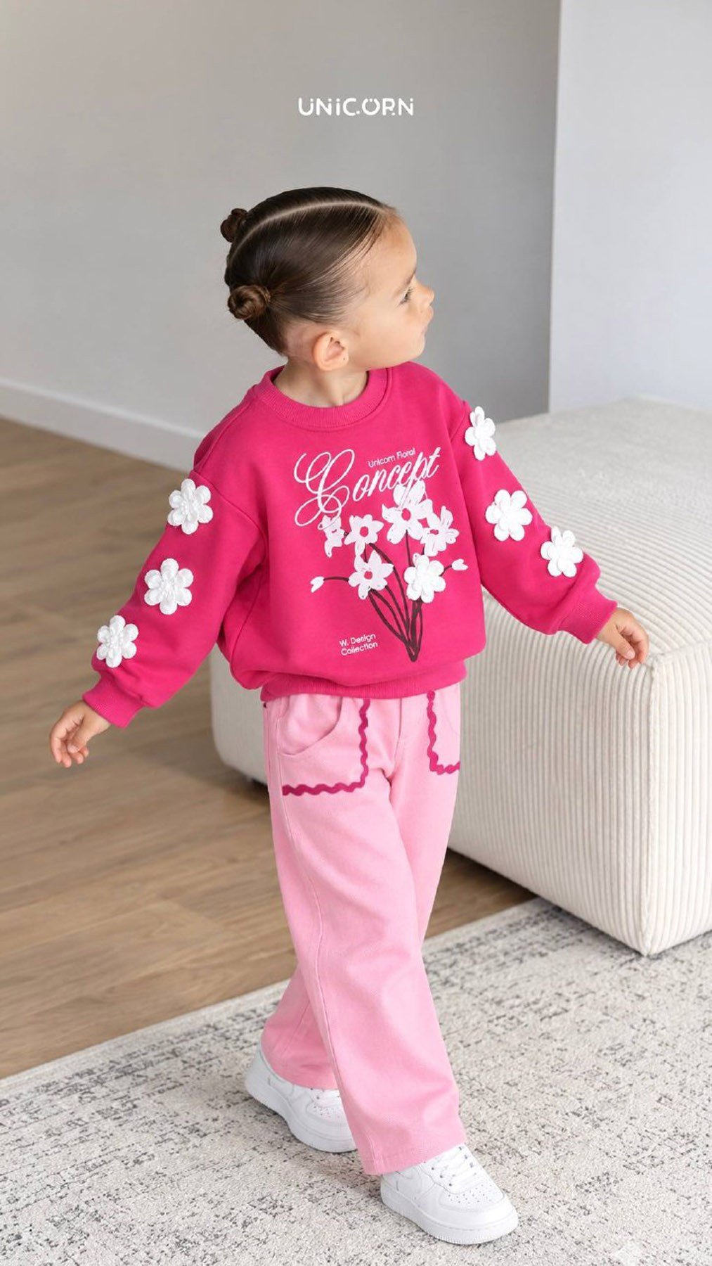 Çiçekli Gabardin Pantolonlu İkili Takım Pembe(2-8 yaş)