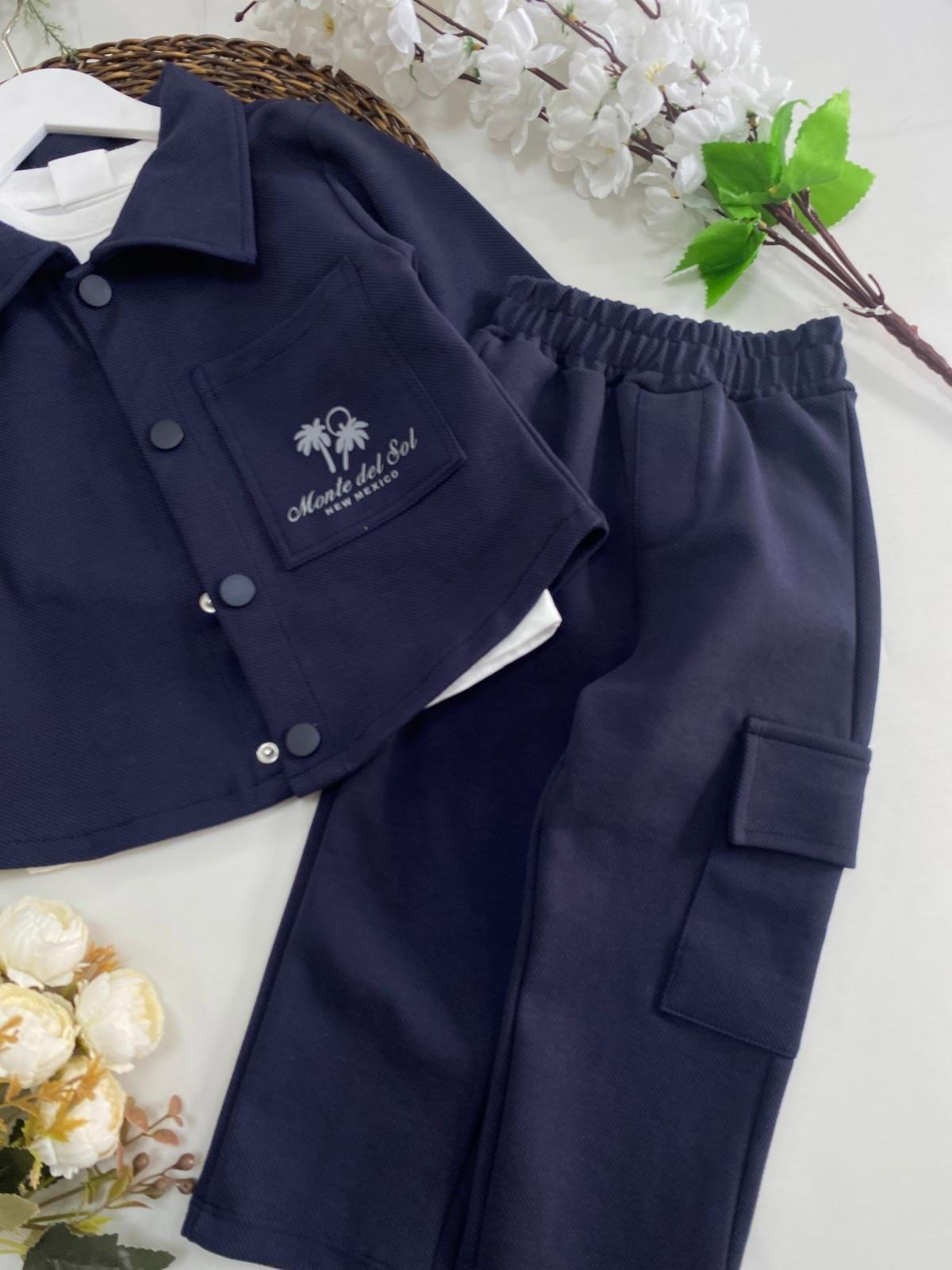 Gabardin Palmiye Ceket Pantolon 3lü Takım Lacivert (3-10Yaş)