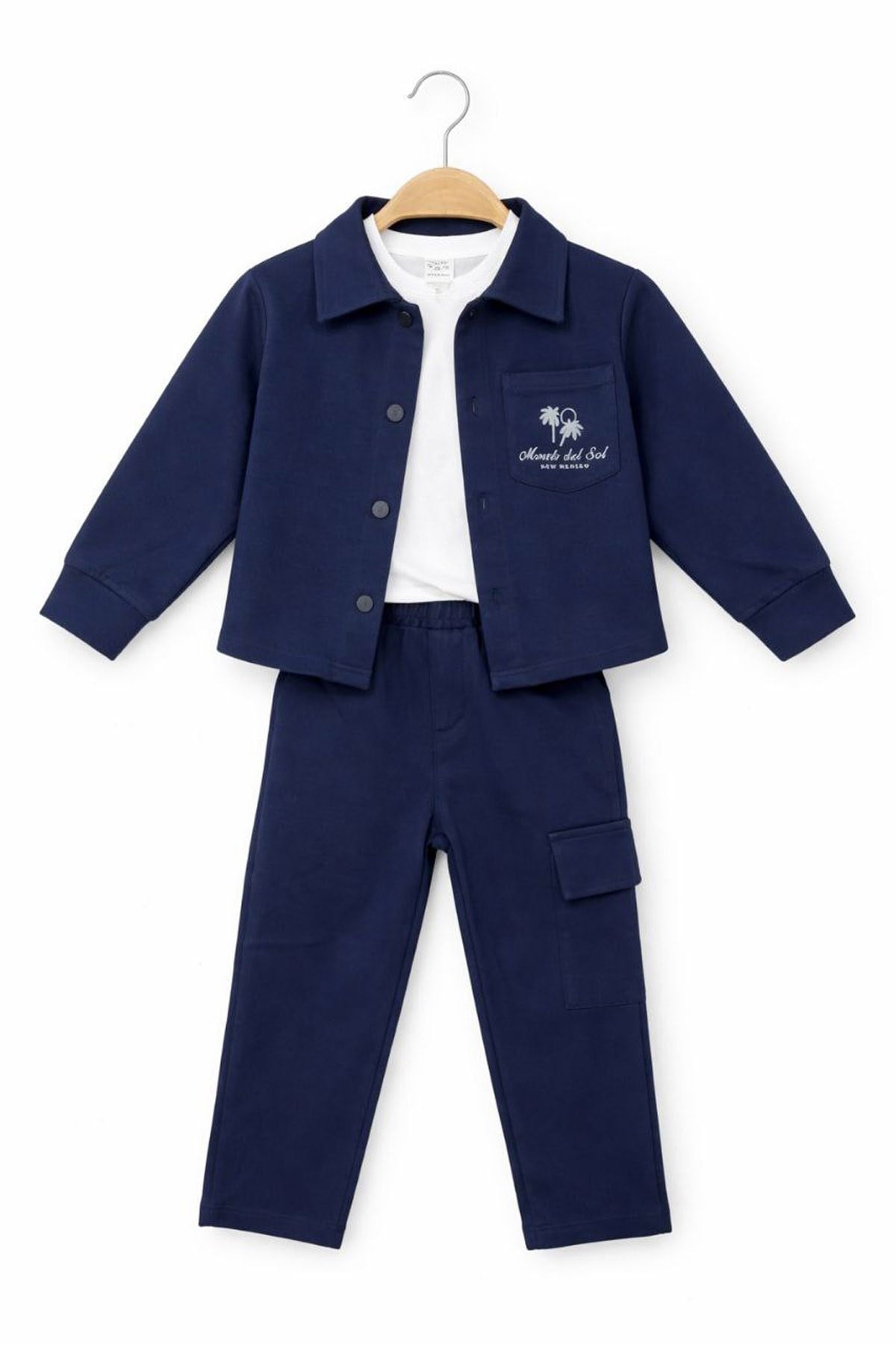 Gabardin Palmiye Ceket Pantolon 3lü Takım Lacivert (3-10Yaş)