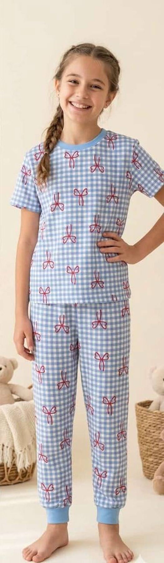 Kareli Pamuklu Pijama Takımı (2-12 Yaş)