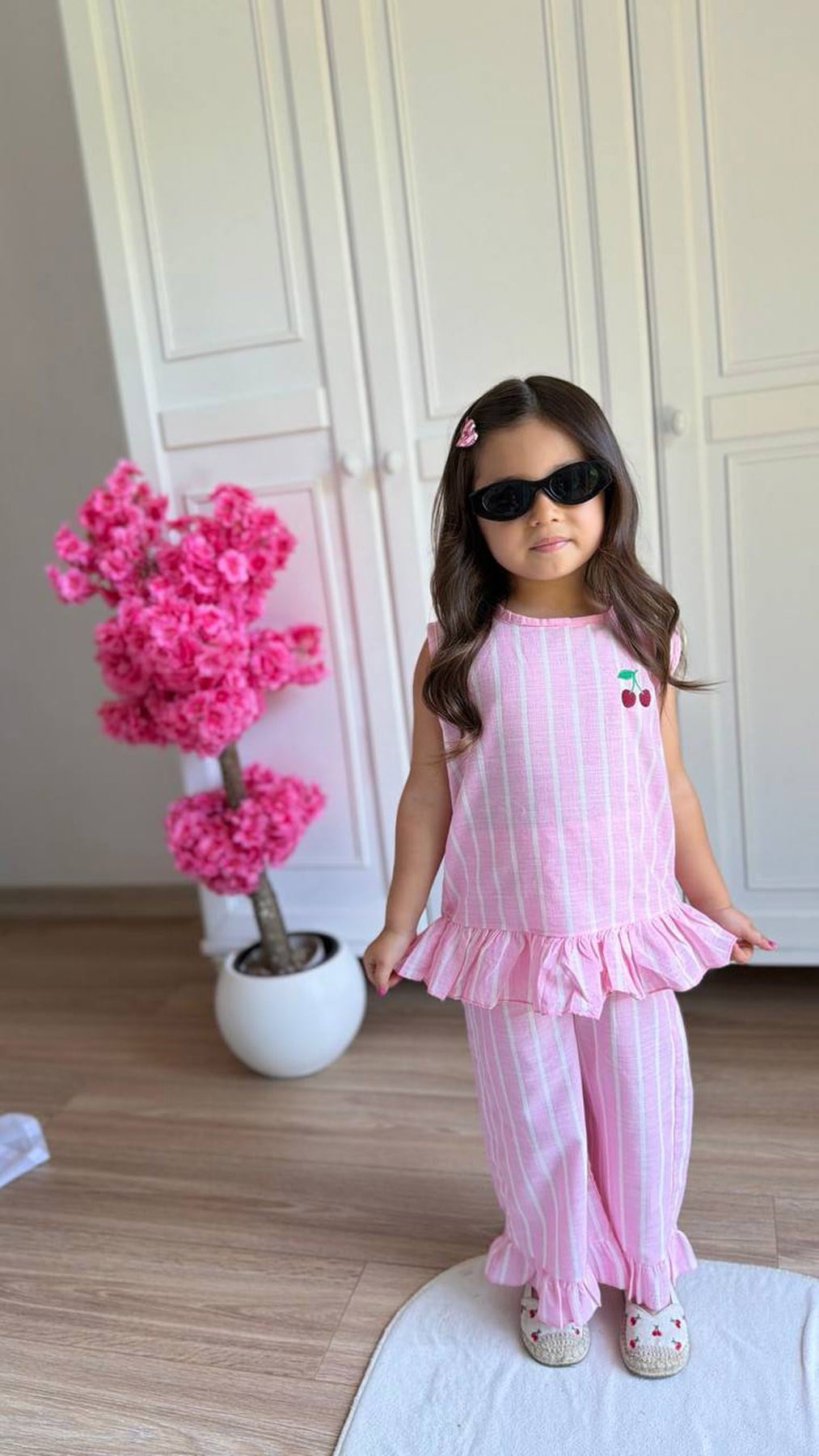 Kiraz Desen Keten İkili Takım  Pembe (3-10 Yaş)