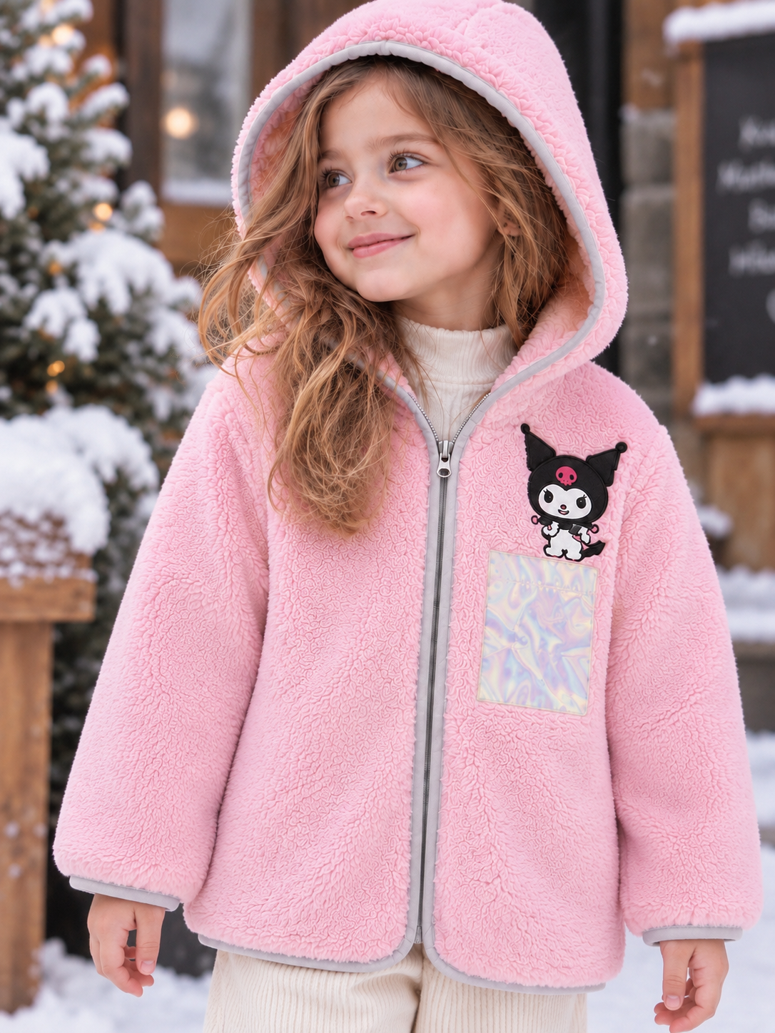 Kuromi Kapüşonlu Peluş Pembe (3-8 yaş)