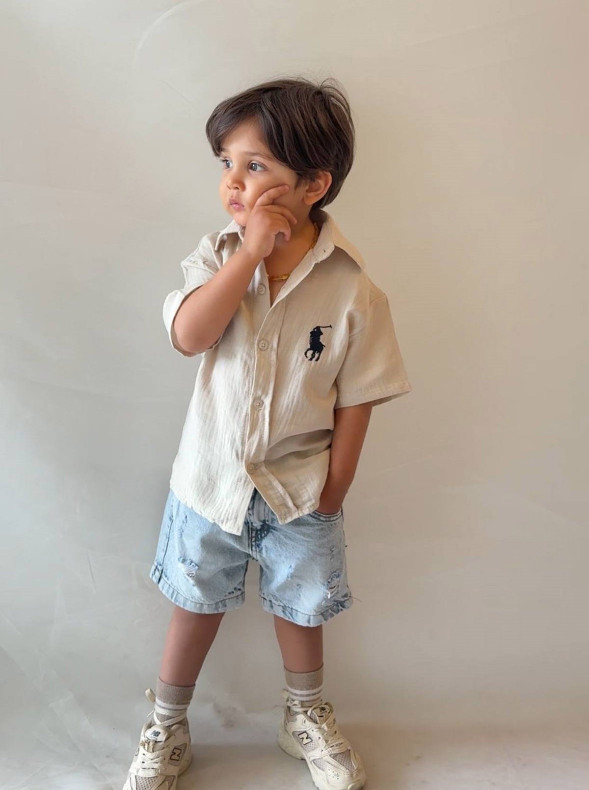 Müslin Gömlekli Denim Şortlu Takım (3-10 Yaş)