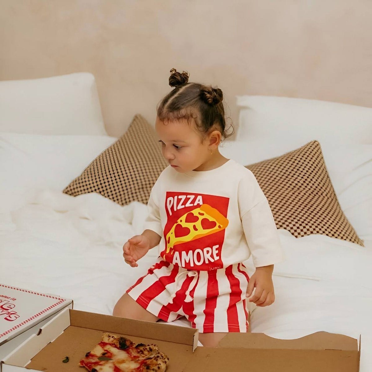 Pizza Amore Çizgili Şortlu İkili Takım (2-8 Yaş)