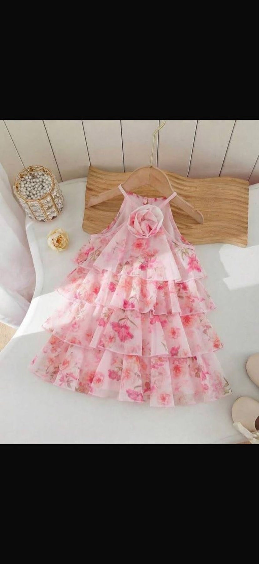Şifon Kat Kat Elbise Pembe (3-10 Yaş)