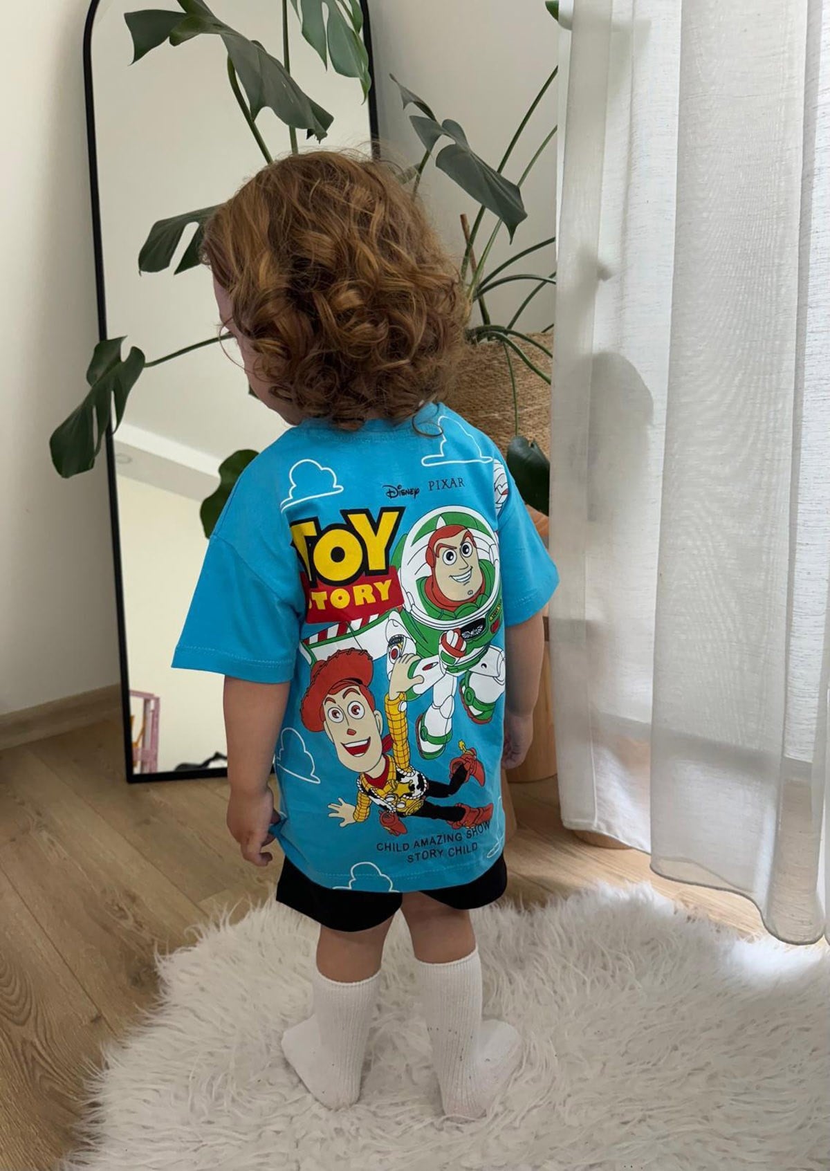 Toy Story Sırt Baskılı Şortlu Erkek Çocuk Pamuklu İkili Takım Mavi (2-8 Yaş)