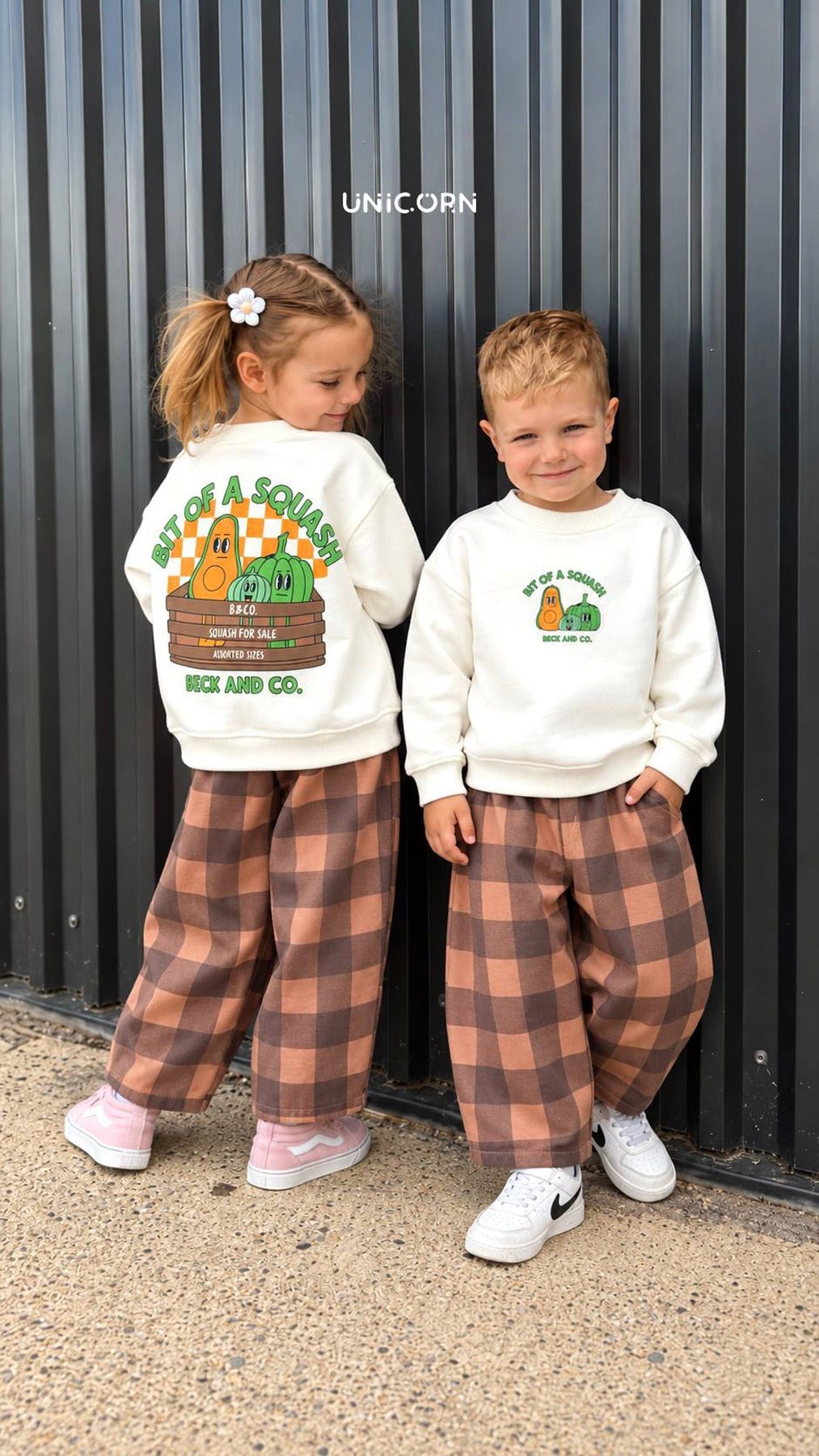 Unisex Kareli Gabardin Pantolonlu İkili Takım (2-8 yaş)
