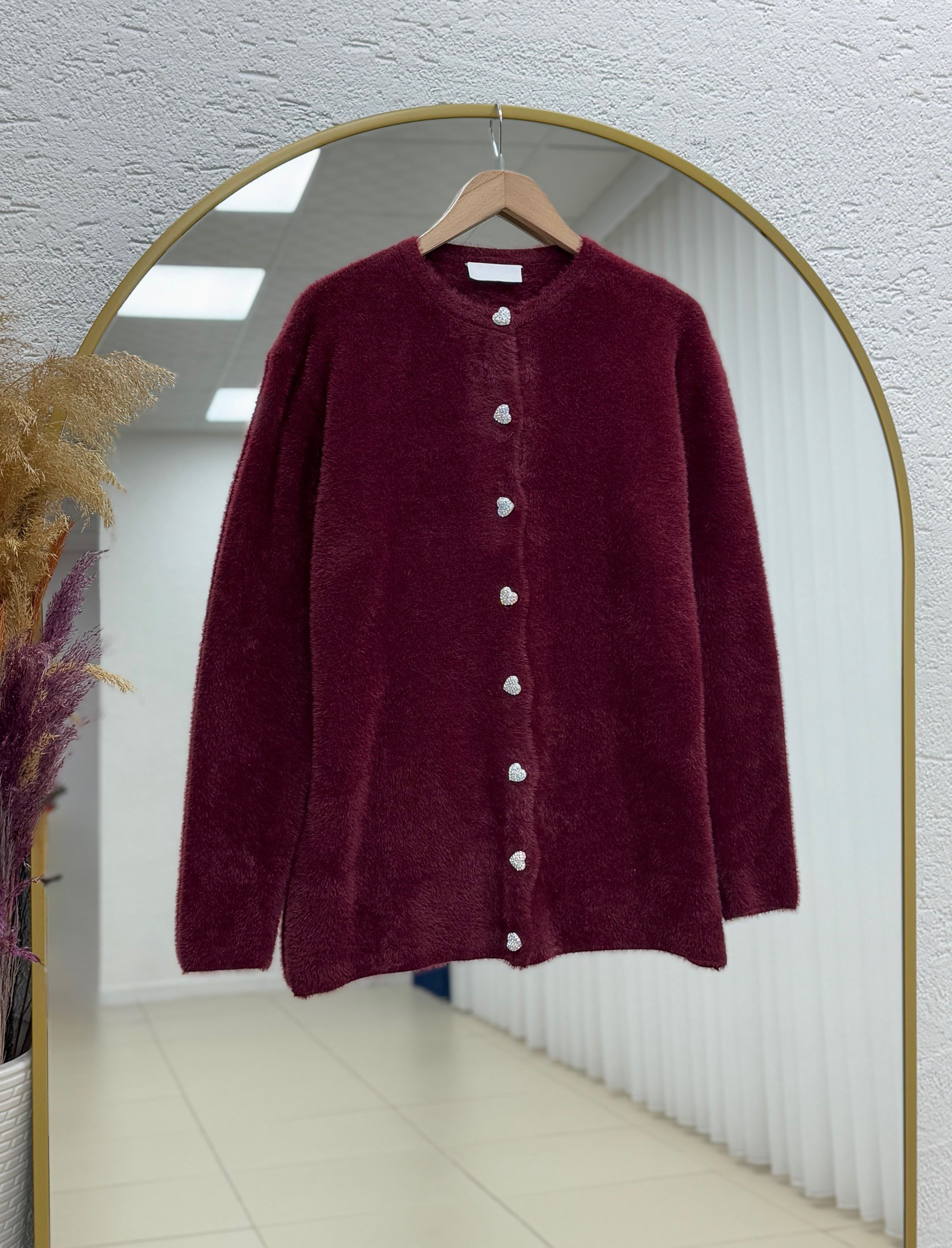 Adora Kalp Düğmeli Sakallı Hırka-KR3198 Bordo