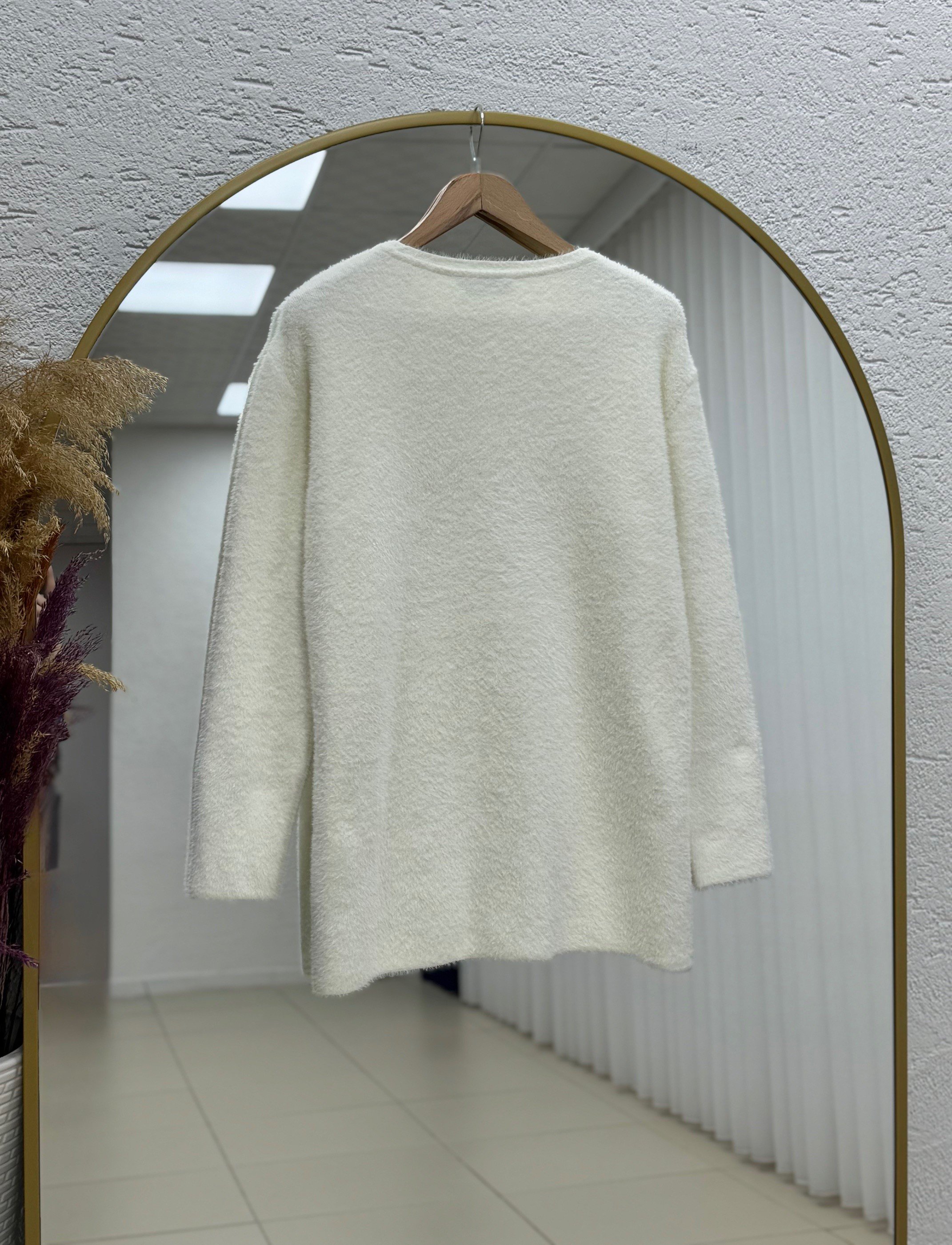 Adora Kalp Düğmeli Sakallı Hırka-KR3198 Beyaz