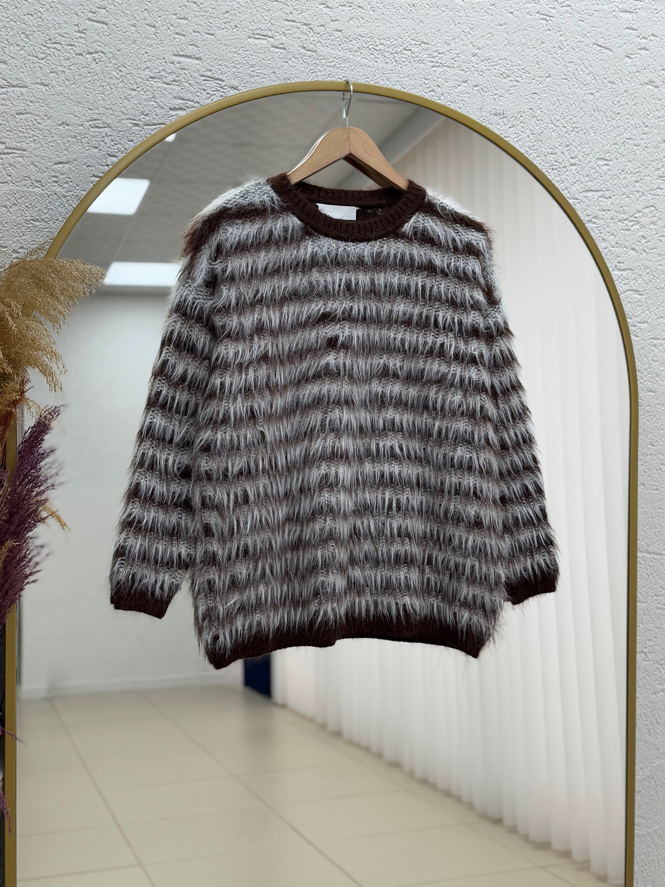 Adrien Sakallı Şeritli Kazak-KR5061 Kahve