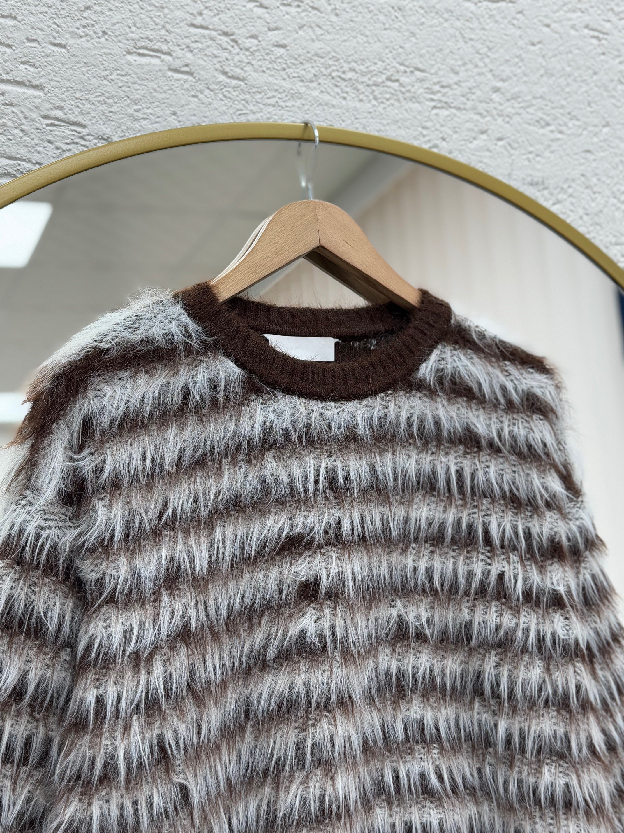 Adrien Sakallı Şeritli Kazak-KR5061 Kahve