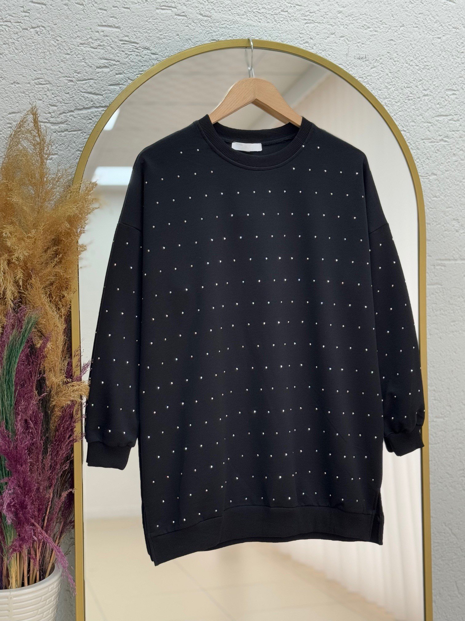 Afula Taşlı İki İp Sweat-BN4525 Siyah