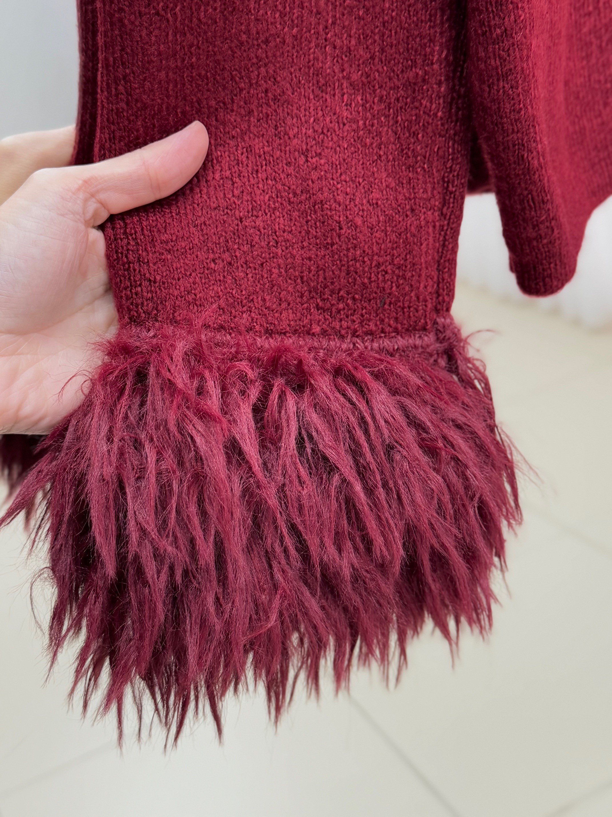 Aimee Kolu Saçaklı Hırka-SA07380 Bordo