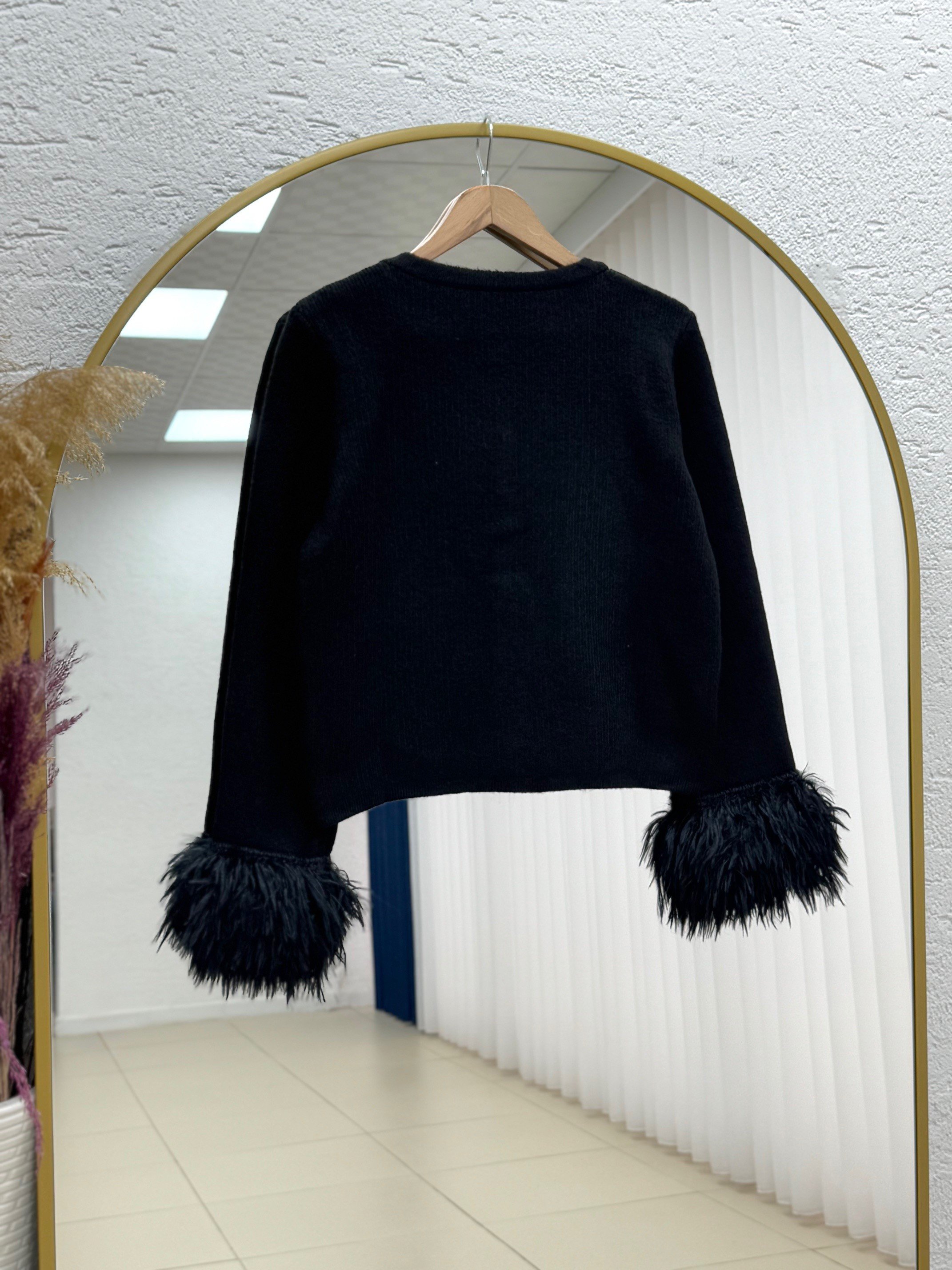 Aimee Kolu Saçaklı Hırka-SA07380 Siyah