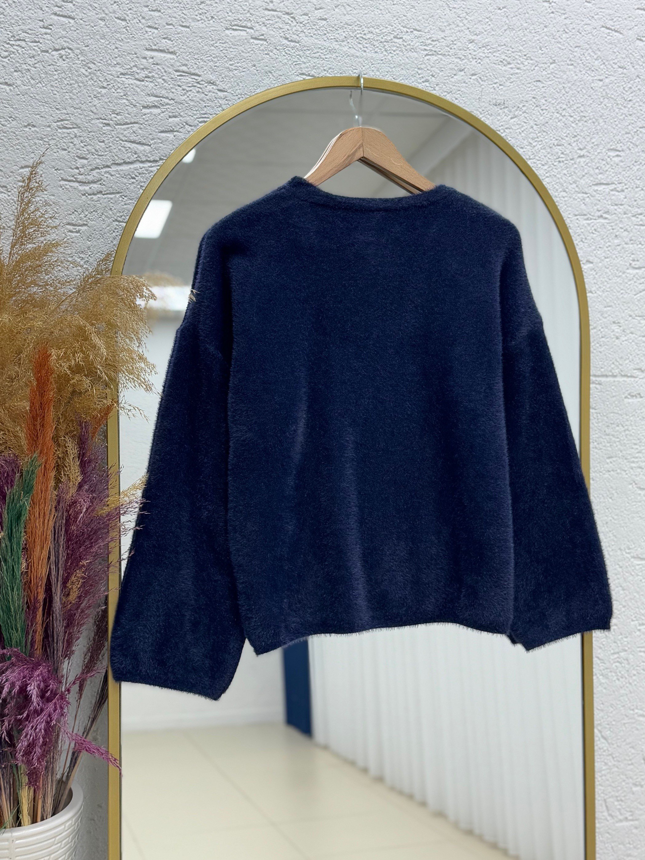 Alina Sakallı Kısa Oversize Kazak-Zİ6261 Lacivert