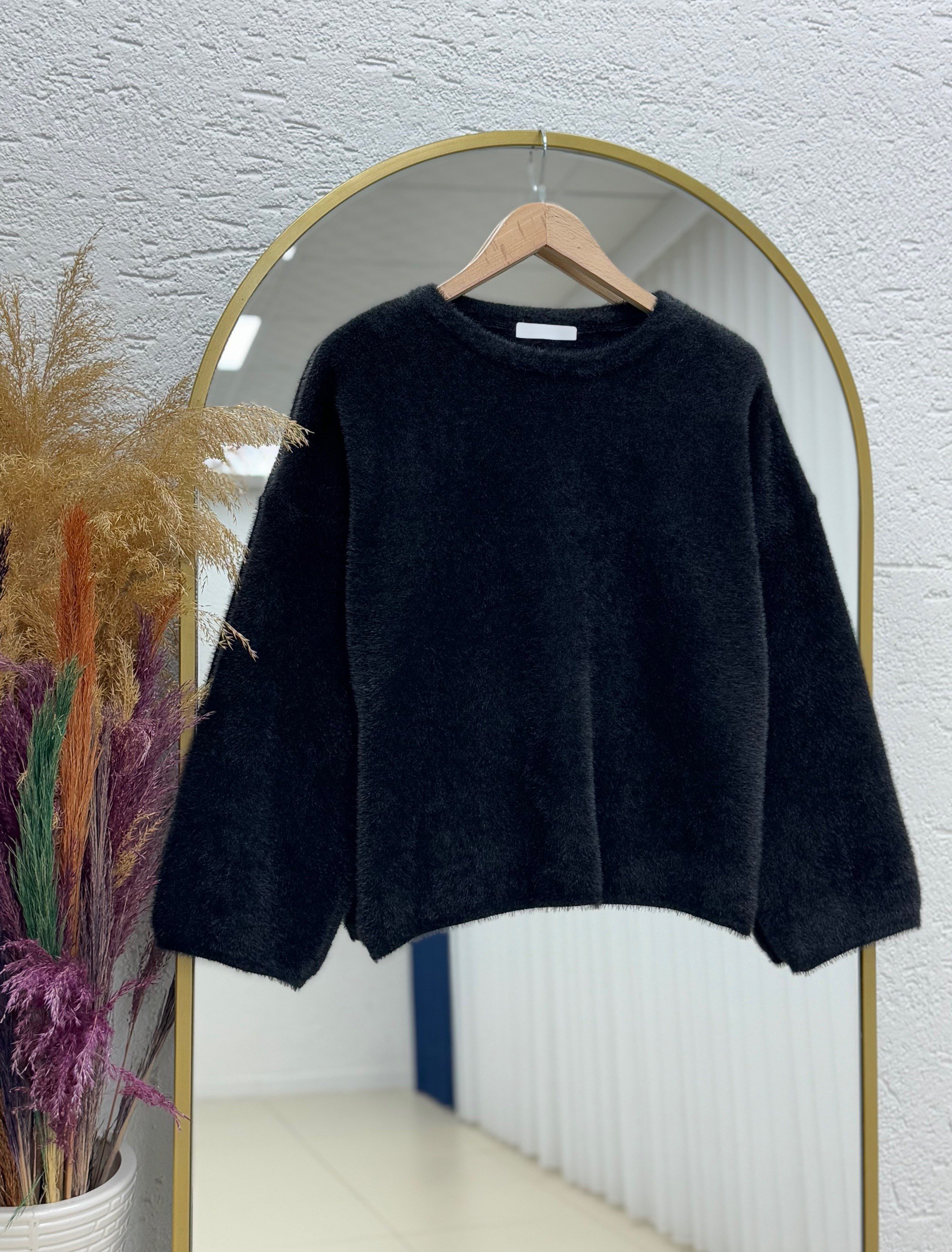 Alina Sakallı Kısa Oversize Kazak-Zİ6261 Siyah