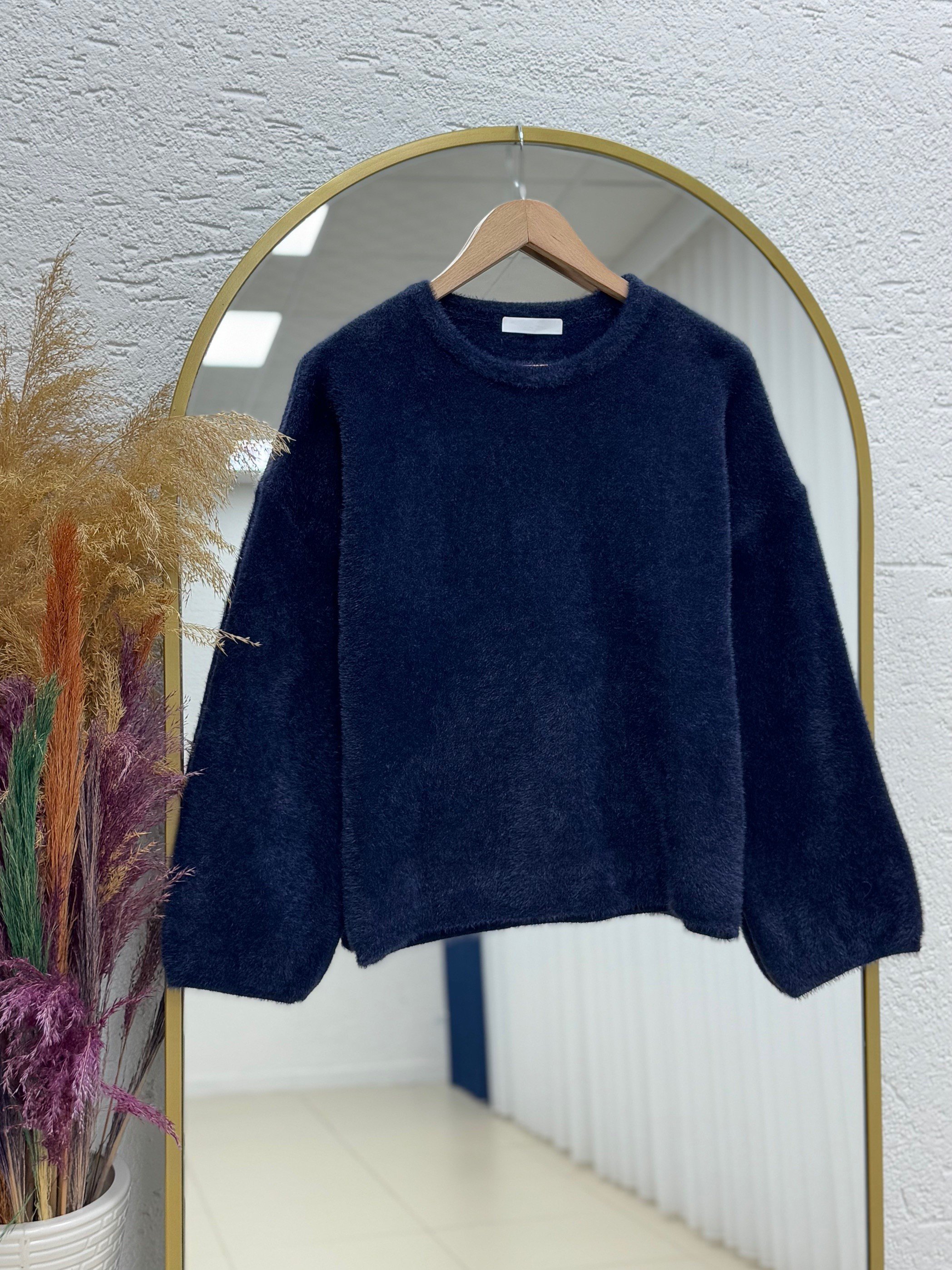 Alina Sakallı Kısa Oversize Kazak-Zİ6261 Lacivert