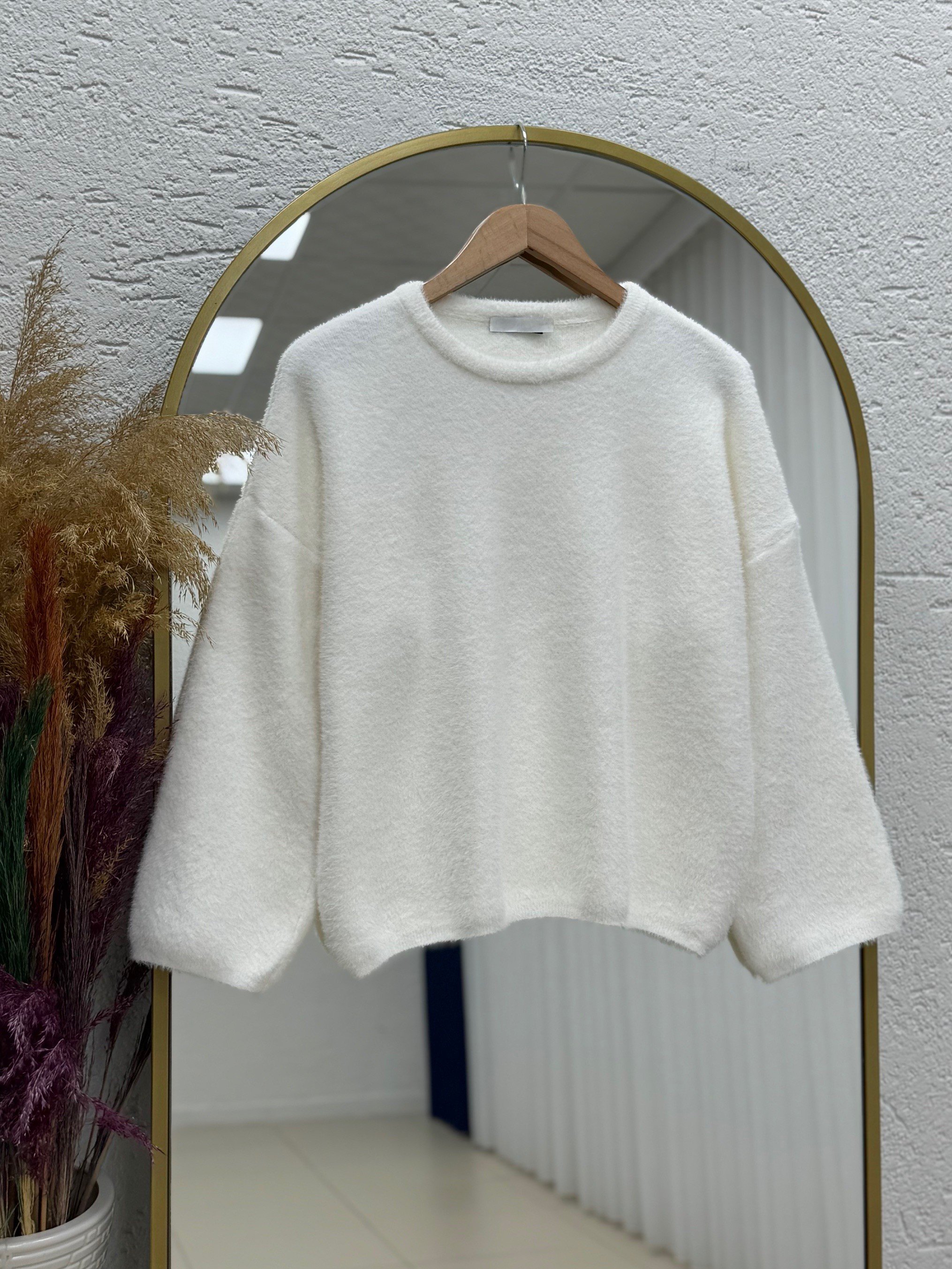 Alina Sakallı Kısa Oversize Kazak-Zİ6261 Beyaz