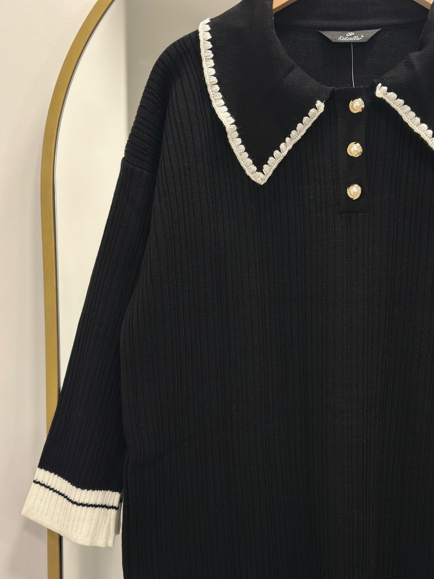 Alisa Bebe Yaka Üç Düğmeli Triko Elbise-KR3184 Siyah