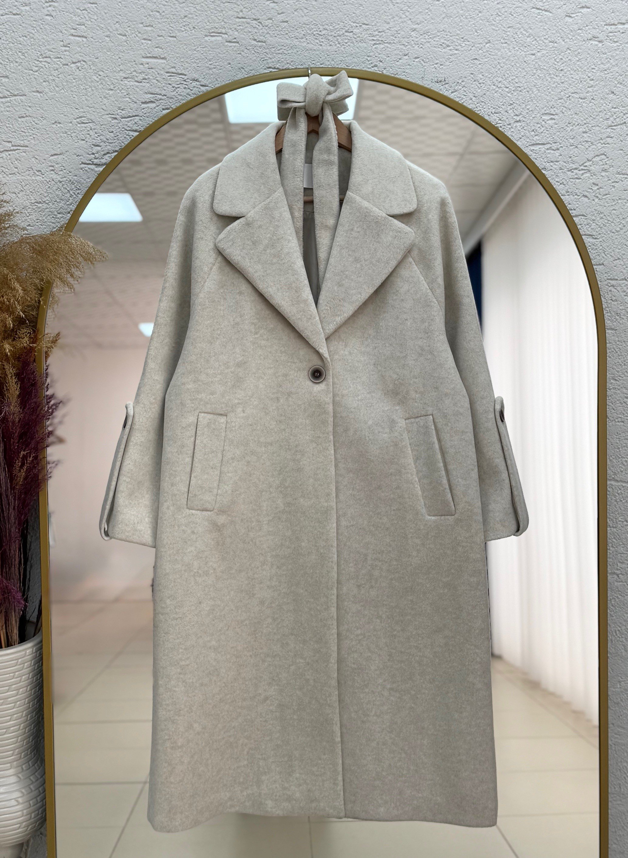 Alison Tek Düğmeli Kolu Kemer Detaylı Kaban-ÜN1055 Taş