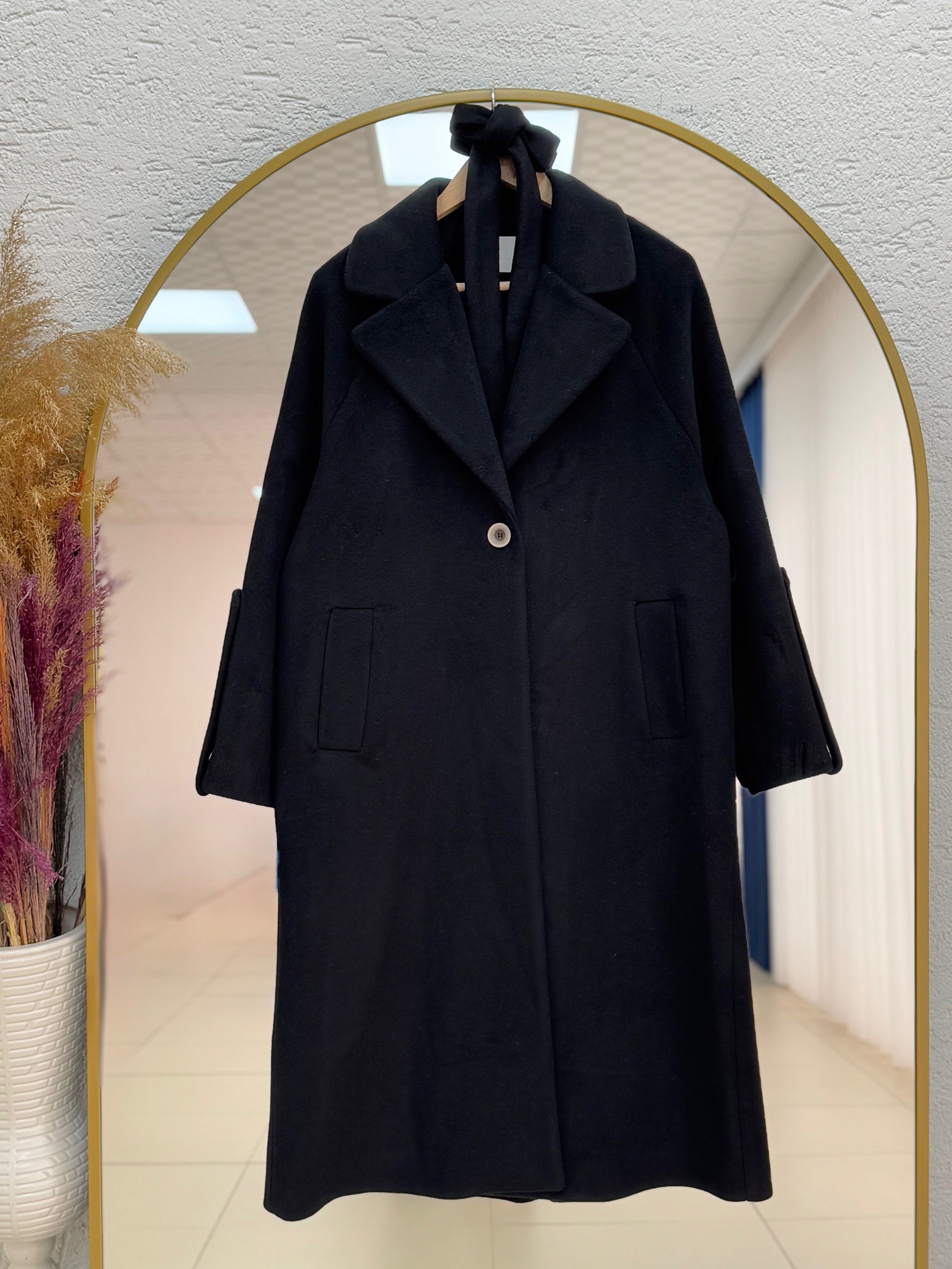 Alison Tek Düğmeli Kolu Kemer Detaylı Kaban-ÜN1055 Siyah