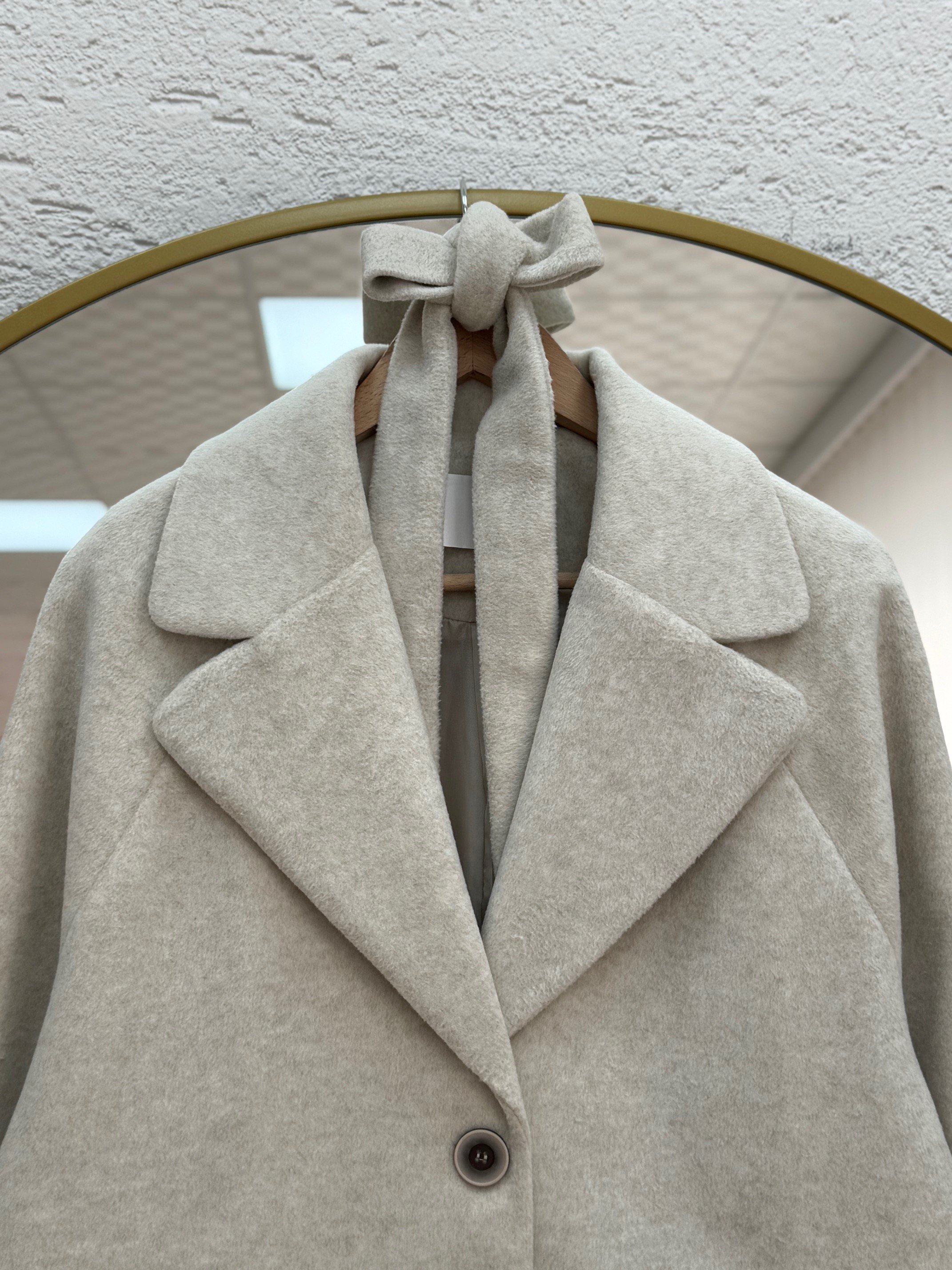 Alison Tek Düğmeli Kolu Kemer Detaylı Kaban-ÜN1055 Taş