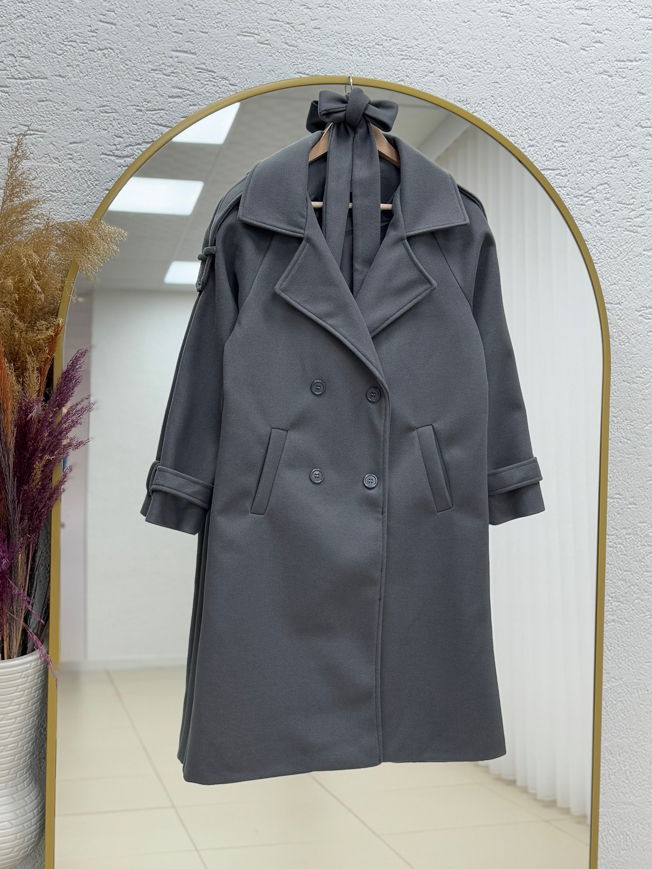 Alita Omuz Filetolu Kol Apoletli Kaşe Kaban-EK1003 Gri